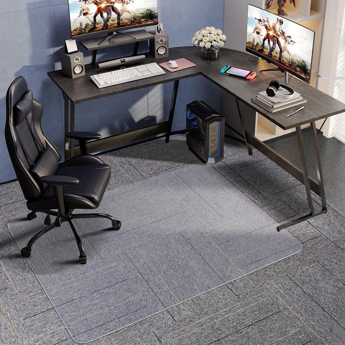 Office Chair Mat for Carpet Floor, 36'' x 48'' Sturdy Clear Computer Desk Chair Mat, Easy Gilde Plastic Rolling Chair Floor Mat, Heavy Duty Rectangular Floor Protector for Home Office 36"x48" (for carpet) Clear