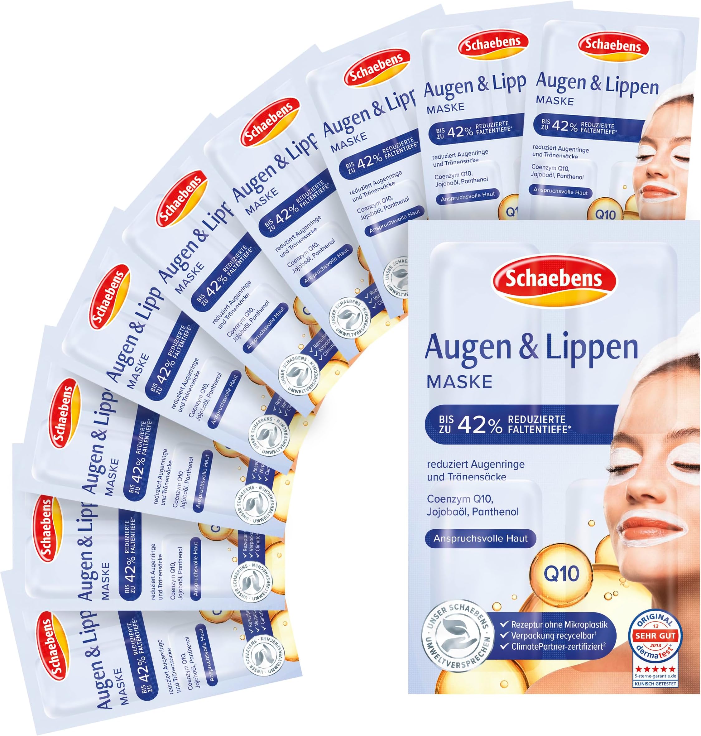 Eyes & Lips Mask - With jojoba, Q10, panthenol - for 40 Applications (Pack of 10 x 4 units. 1.5 ml per unit) - for all skin types