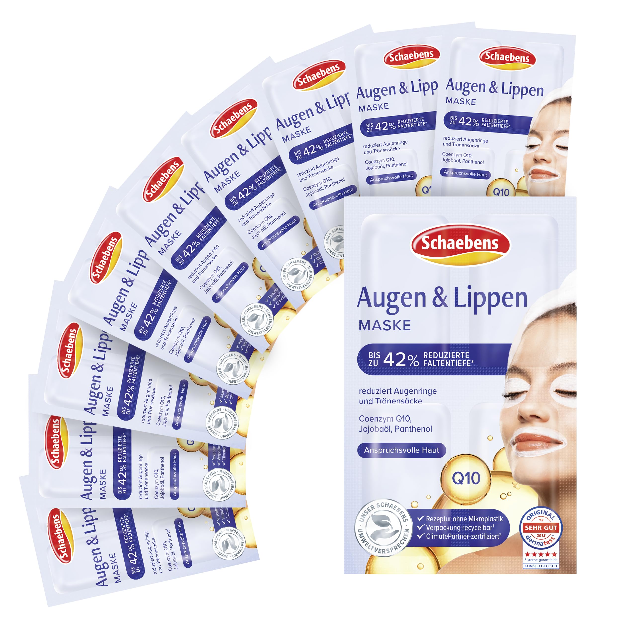 Schaebens Eyes & Lips Mask - With jojoba, Q10, panthenol - for 40 Applications (Pack of 10 x 4 units. 1.5 ml per unit) - for all skin types