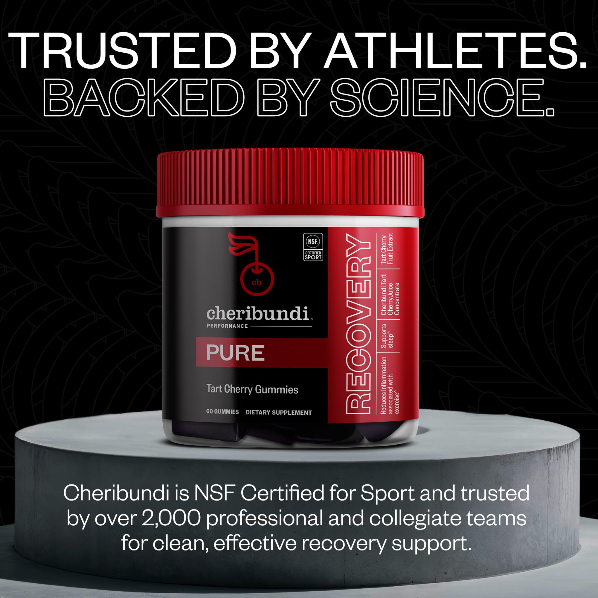 Cheribundi Tart Cherry Gummies Pure | Performance for Maximum Recovery with 25 Tart Cherries | Powerful Antioxidant Support, Non-GMO, Gluten-Free, Vegan | 20 Calories per Serving | 60 Count thumbnail 6