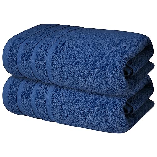Infinitee Xclusives Bath Towels Set of 2 (70x140 cm) – 100% Soft Ring-Spun Cotton, Ultra Soft & Highly Absorbent Towels for Spa, Gym, Hotel & Everyday Bathroom Use |Tranquil Navy| - Bath Towels Pack of 2 - Tranquil Navy