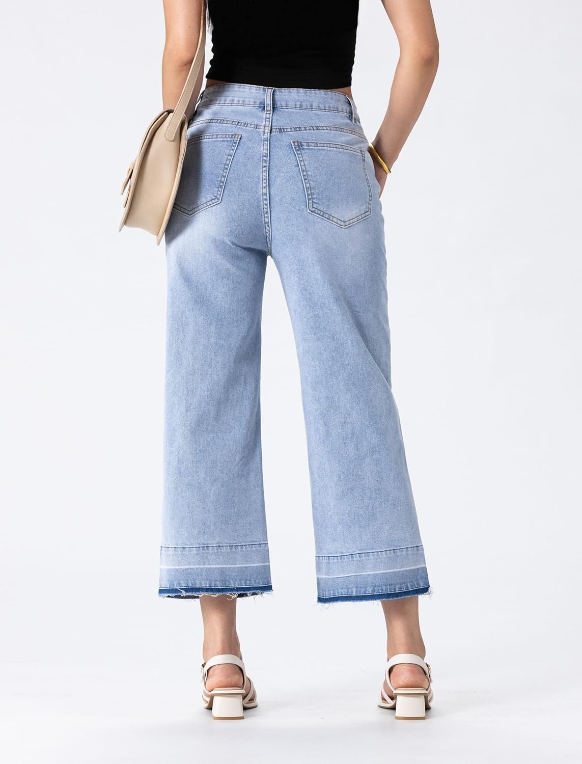 Wide Leg Flare Jeans for Women,High Waisted Stretchy Cropped Denim Trendy Baggy Pants - Image 6