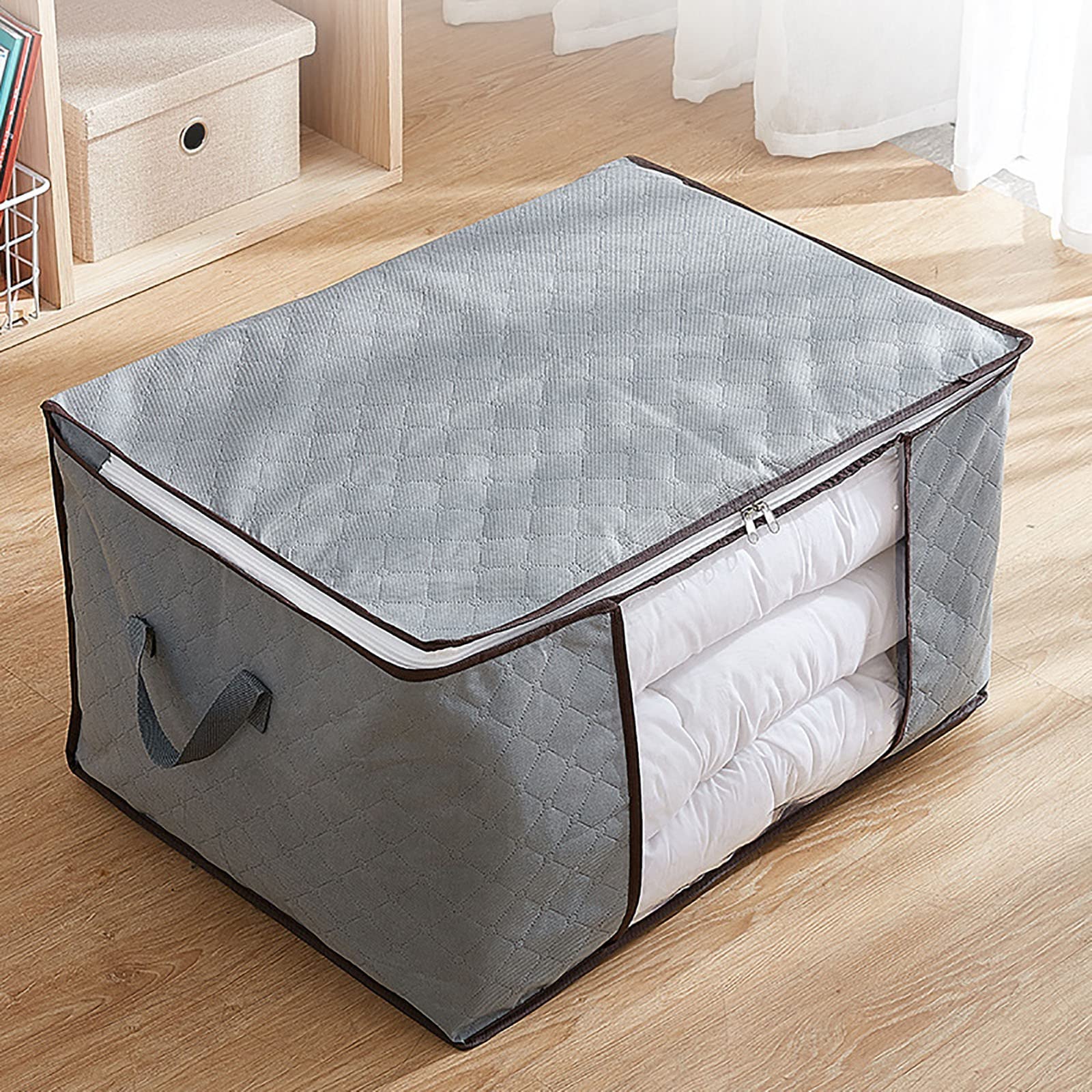 Lifewit Lot De 3 Sac De Rangement Vetement 100 L, Grand Boite Rangement, Caisse Rangement, Cartons Déménagement Pliable, Housse Rangement Couette Pour Couvertures Jouets Vêtements, Gris