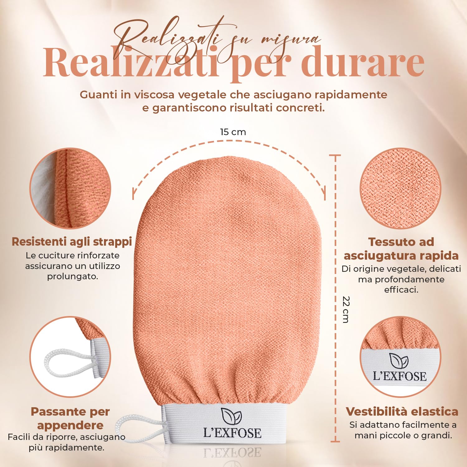 L'Exfose 2x guanto esfoliante corpo - guanto di crine kessa scrub corpo in Viscosa - Rimuove le cellule morte della pelle e idrata