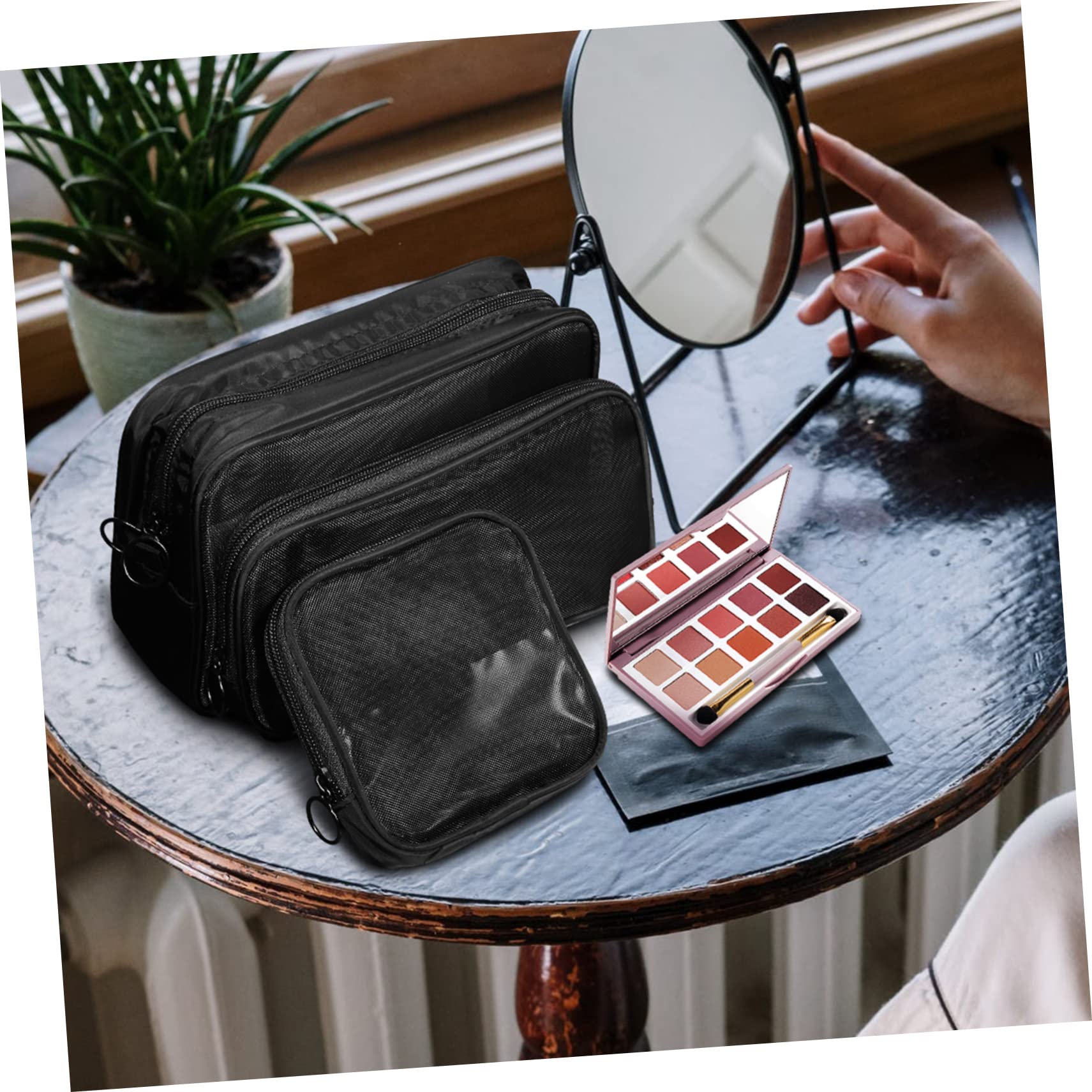 Kosmetiktaschen Leicht und Tragbar aus Netzgewebe Schwarz 6 Stück zum Ordnen von Make Up und Zubehör für Reise und Haushalt