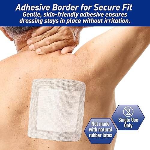 Miniatura 11 de Medpride Apósitos de gasa con bordes de 4x4 pulgadas, 25 unidades, bolsas empaquetadas individualmente, apósito para heridas con bordes adhesivos