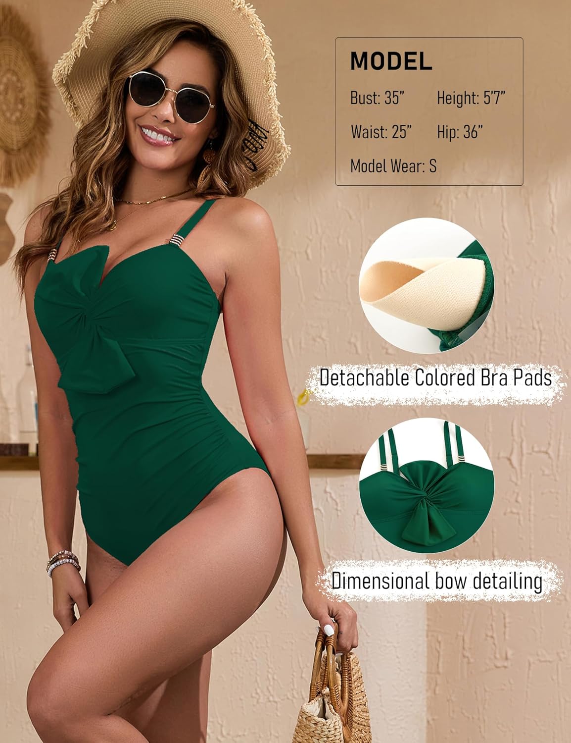 One Piece Swimsuit for Women with Cover Up Set Retro Bathing Suit Tummy Control Knot Swimwear Beach Wrap Skirt - Image 5