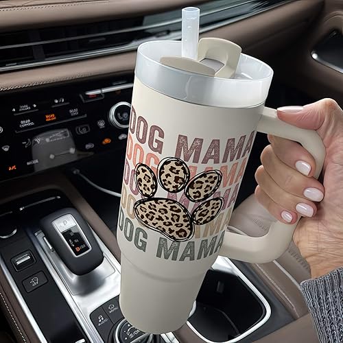 Miniatura 6 de Fancyfams Vaso de viaje de acero inoxidable de 40 onzas con asa, popote y bolsa de mano, regalos para profesores para mujeres profesoras en la Dog