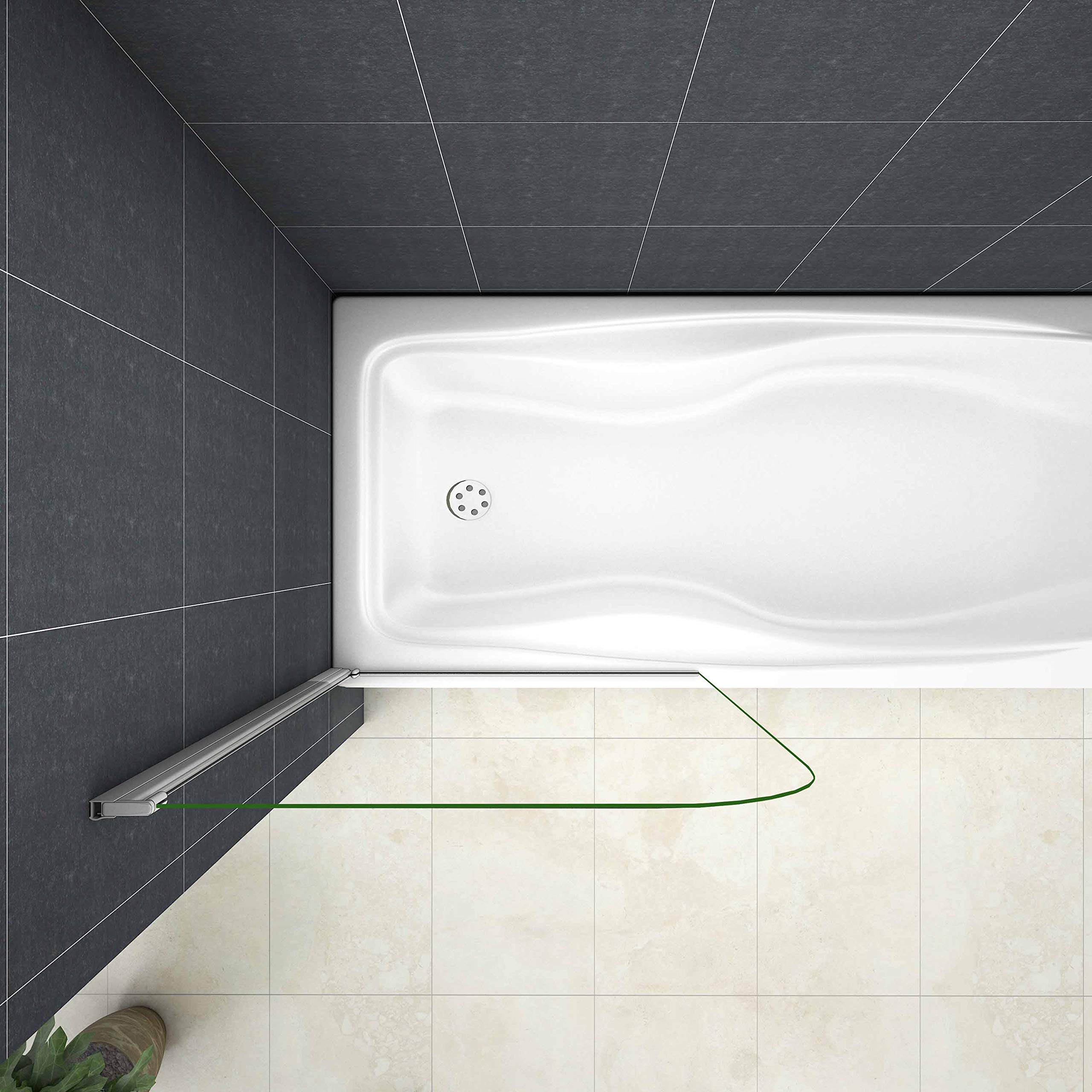 Parete Per Vasca Anta singola 80xH.140cm Sopravasca Vetro Temperato 4mm | Telaio in alluminio con trattamento di elettrofores,Girevole，Reversibile