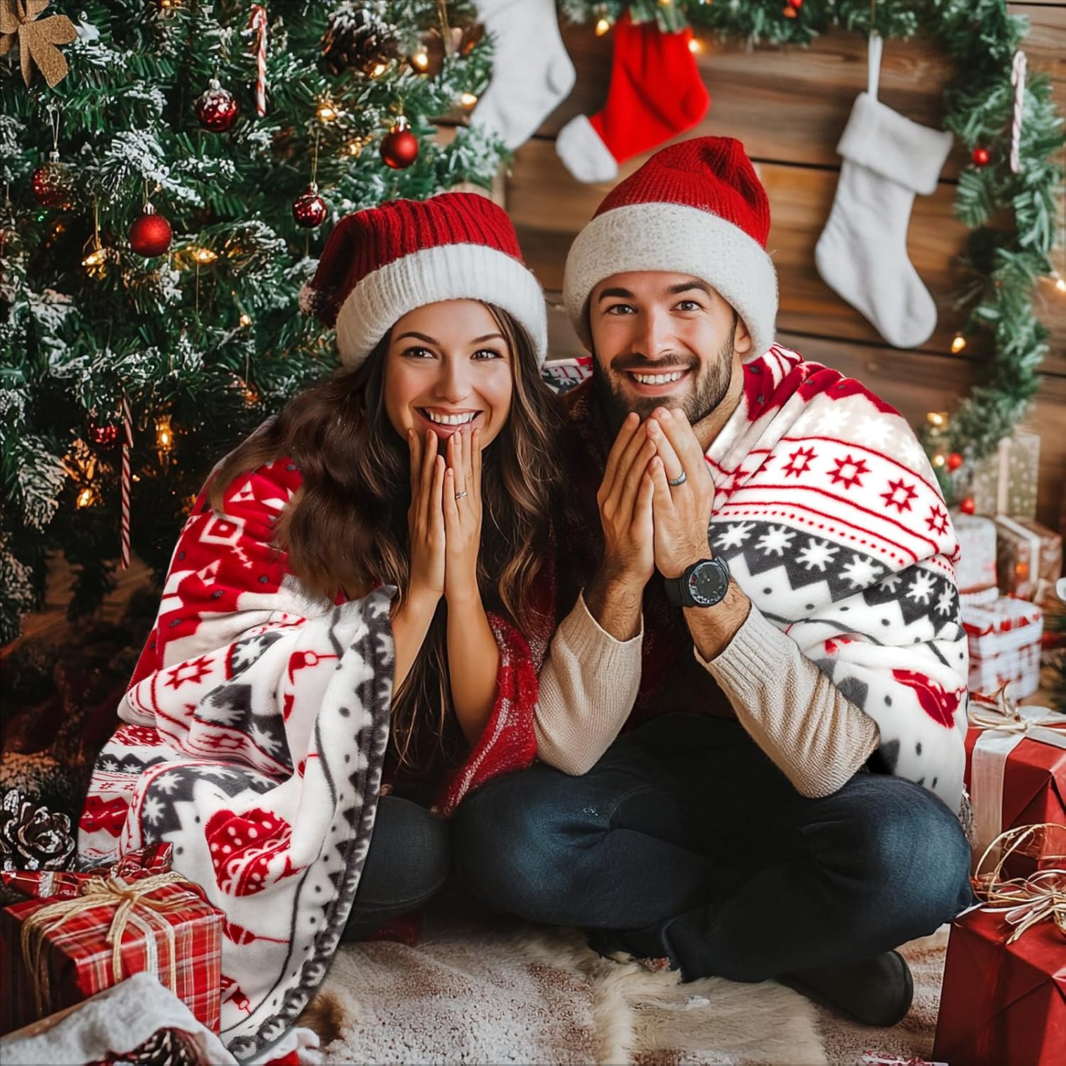 MACEVIA Christmas Throw Blanket for Couch, Holiday Christmas Reindeer Snowflakes Flannel Fleece Blanket, Soft, Cozy, Plush, Warm Winter Cabin Throw Decor, (Red Reindeer, 50x60inches) - Image 4