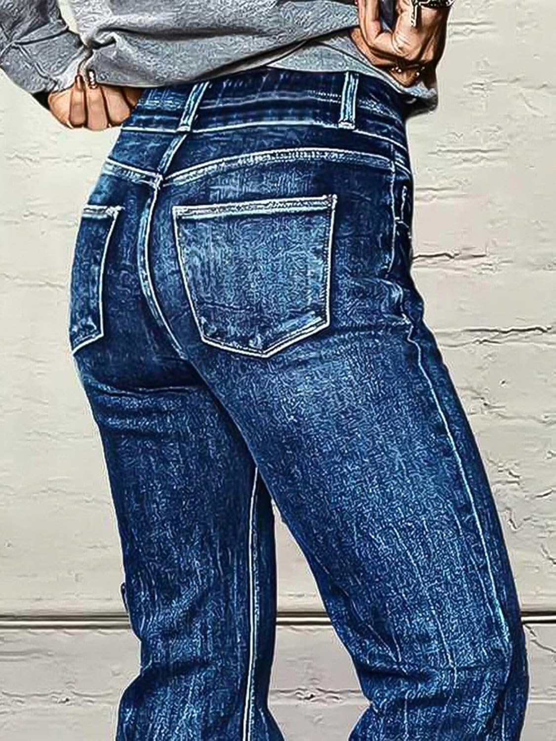 Flamingals Bootcut Jeans for Women Stretchy Mid Rise Double Button Wash Solid 90s Straight Leg Jeans