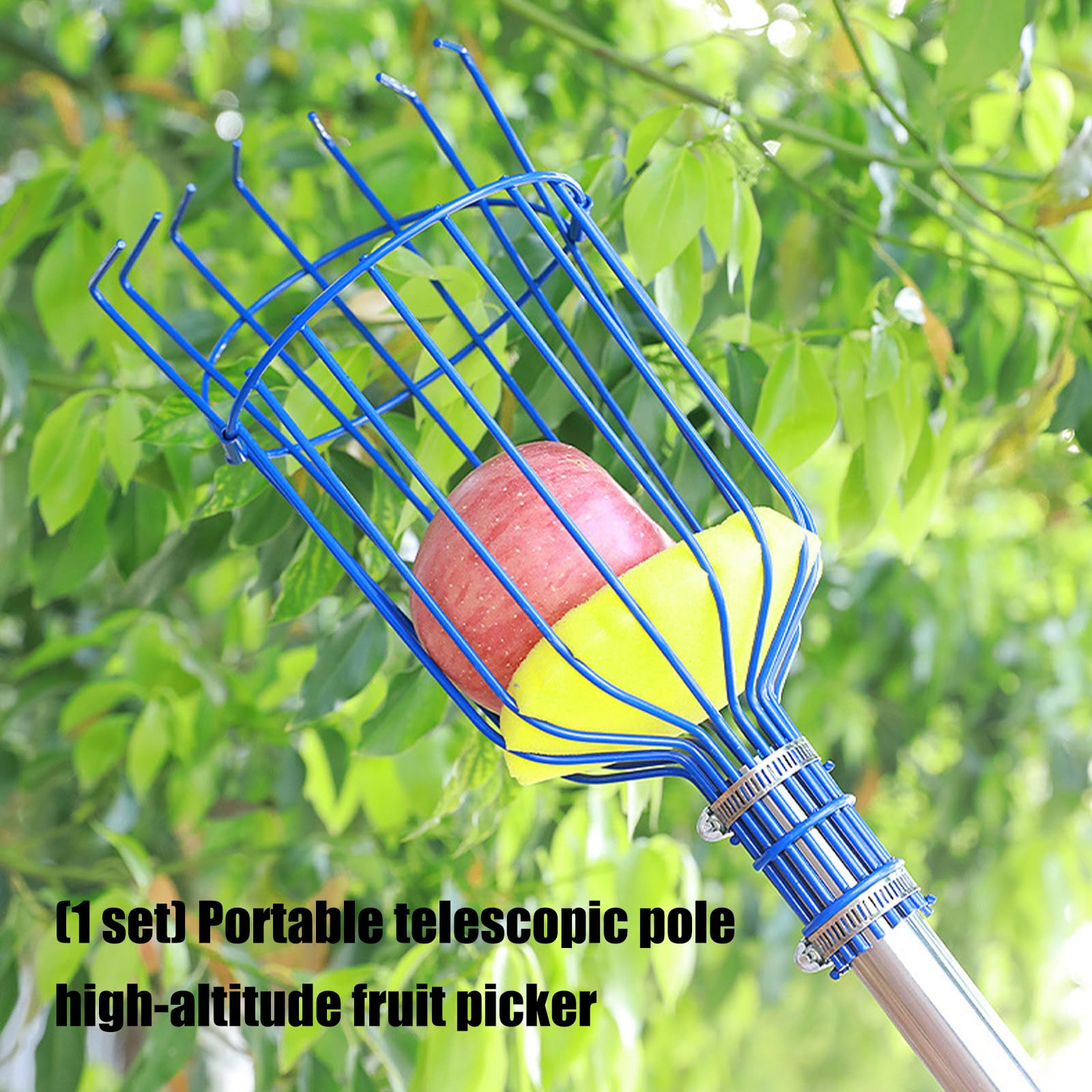 Cueillette de fruits avec panier télescopique robuste en aluminium avec tige télescopique en métal pour cueillir des fruits en acier inoxydable