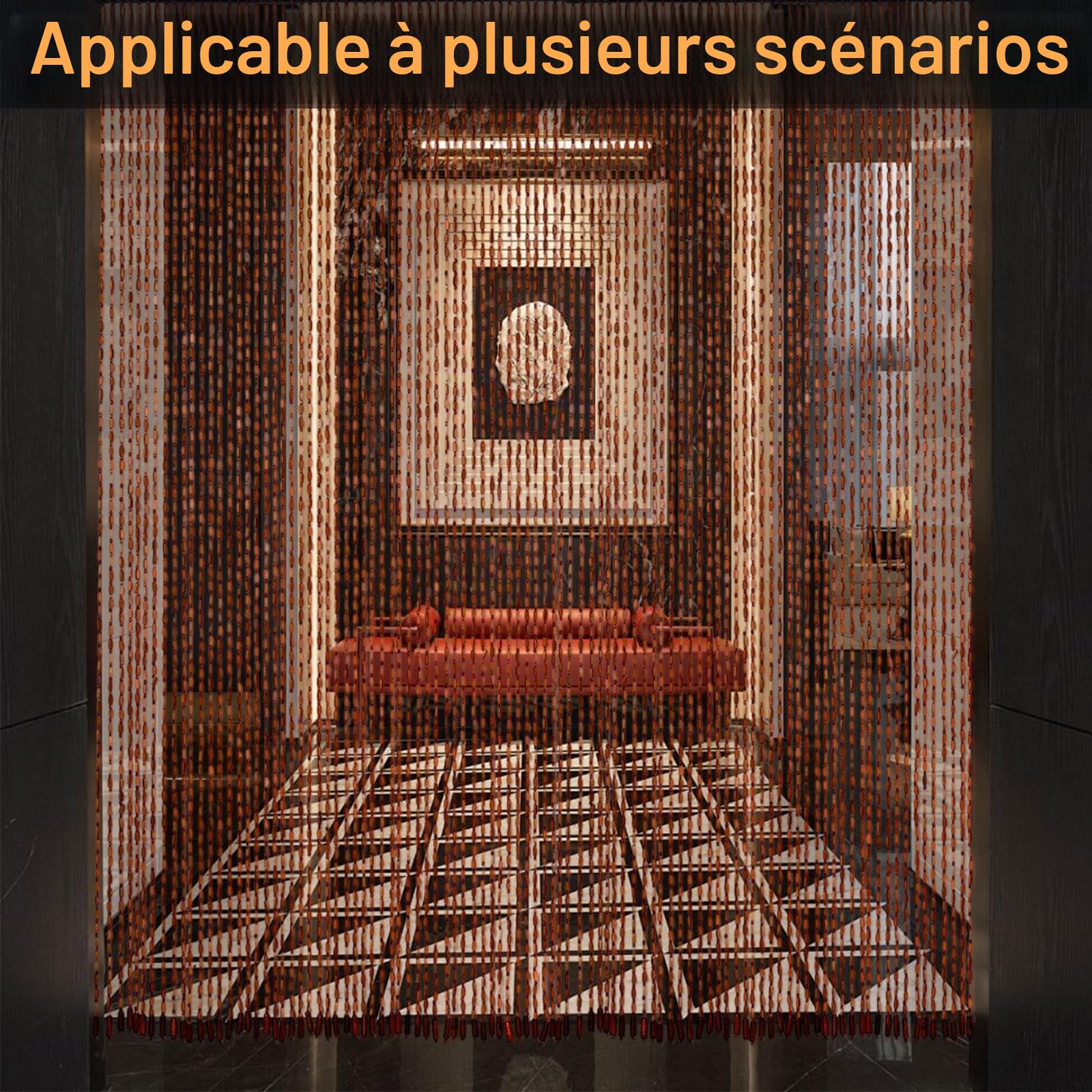 Rideau de porte en perles de balcon, 90 x 200 cm, style bambou, avec 52 brins, moustiquaire en perles en bois, pour balcon, chambre à coucher, camping, rideau de porte décoratif fabriqué à la