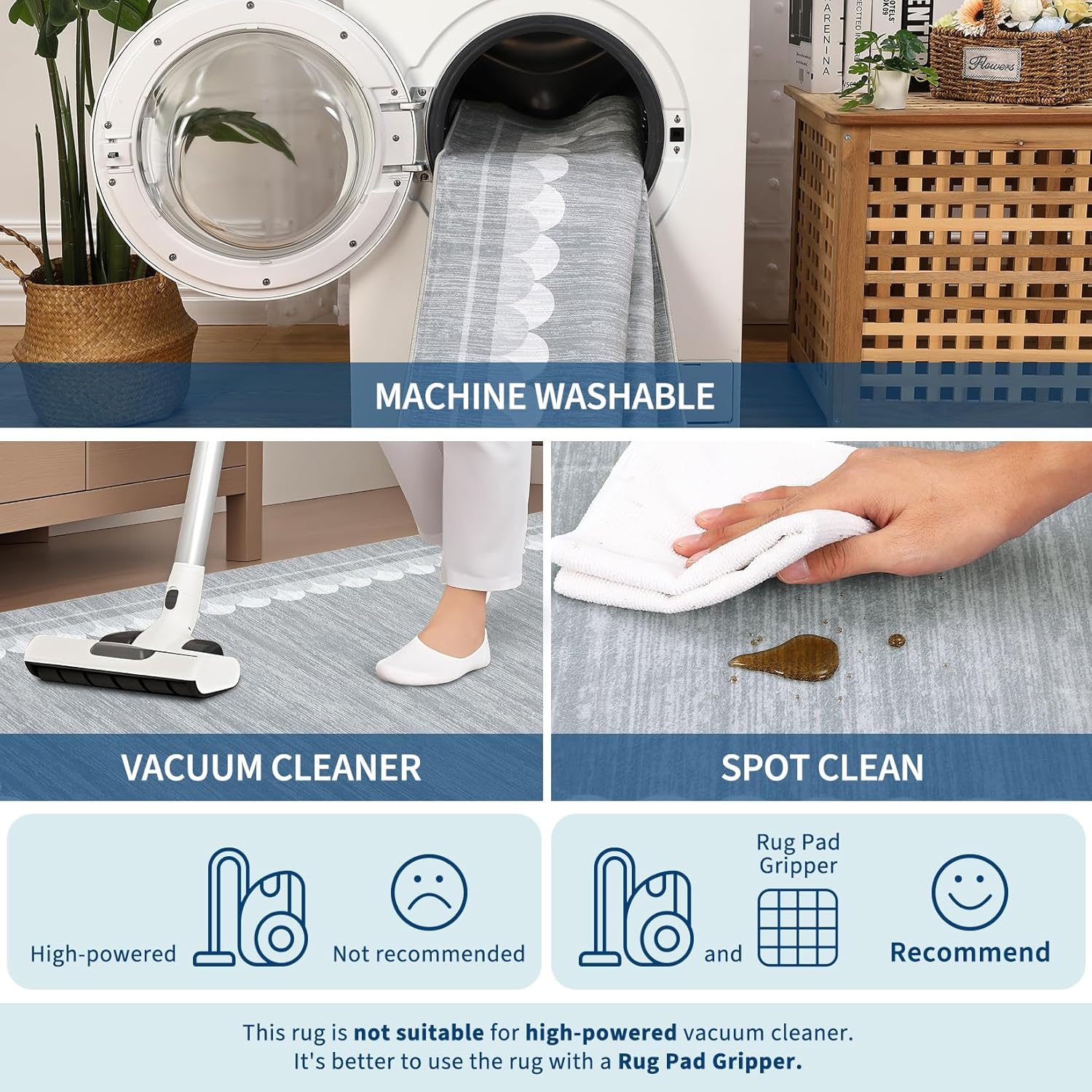 COZYLOOM 2x6 Hallway Runner Rug Machine Washable Area Rugs with Non Slip Backing, Modern Stain Resistant Non Shedding Mat Low Pile Foldable Thin Minimalist Carpet for Bedroom Entryway Kitchen, Grey