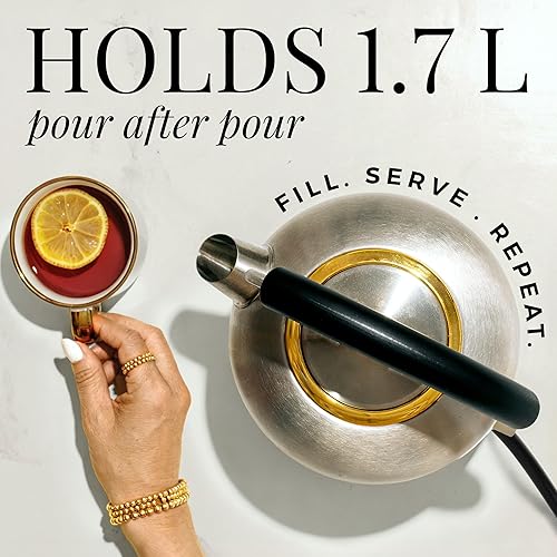 Miniatura 7 de Hervidor eléctrico de vidrio, sin plástico, acero inoxidable, apagado automático y función de mantener el calor, tetera negra y dorada con control