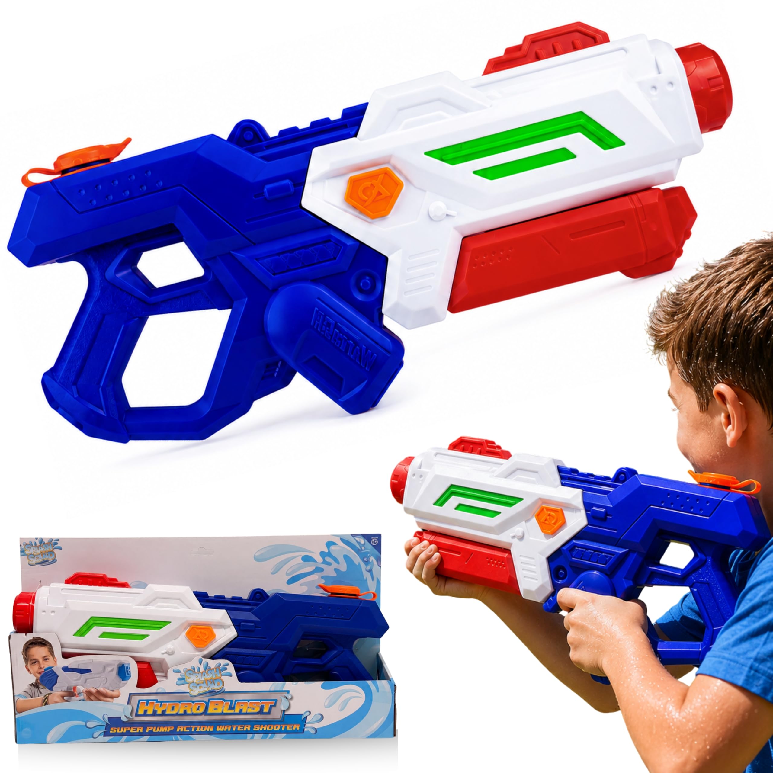 Pump Action Water Gun 48cm - 1100ml Water Blaster for Kids with 9-10M Range, Fighting Water Toy for Kids Adults, Leak-Proof Squirt Gun for Party Beach Summer Pool (Blue)