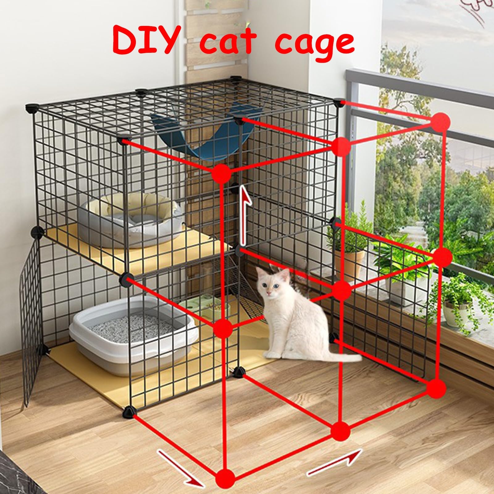 Gabbia per Gatti Fai-da-Te Gabbia per Gatti in Metallo Multistrato per Interni di Grandi Dimensioni Facile da Montare, Adatta per Piccoli Conigli, Gatti, Cuccioli, Gabbie per Cani, Piccoli a