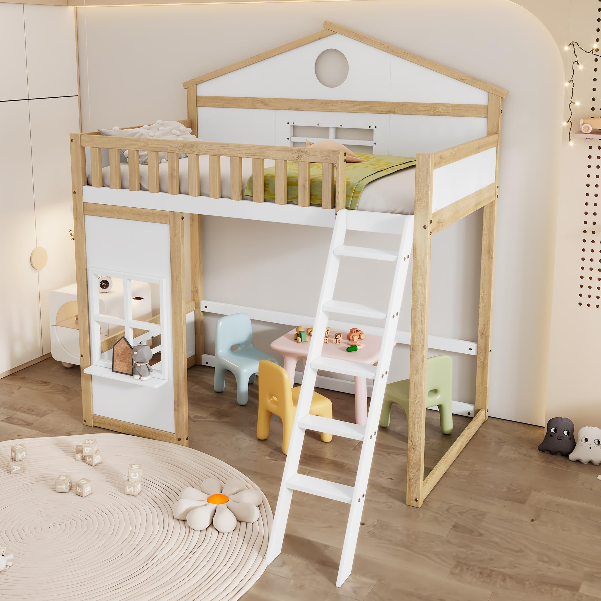 Litera infantil de 90 x 200 cm, con barandilla de seguridad y somier