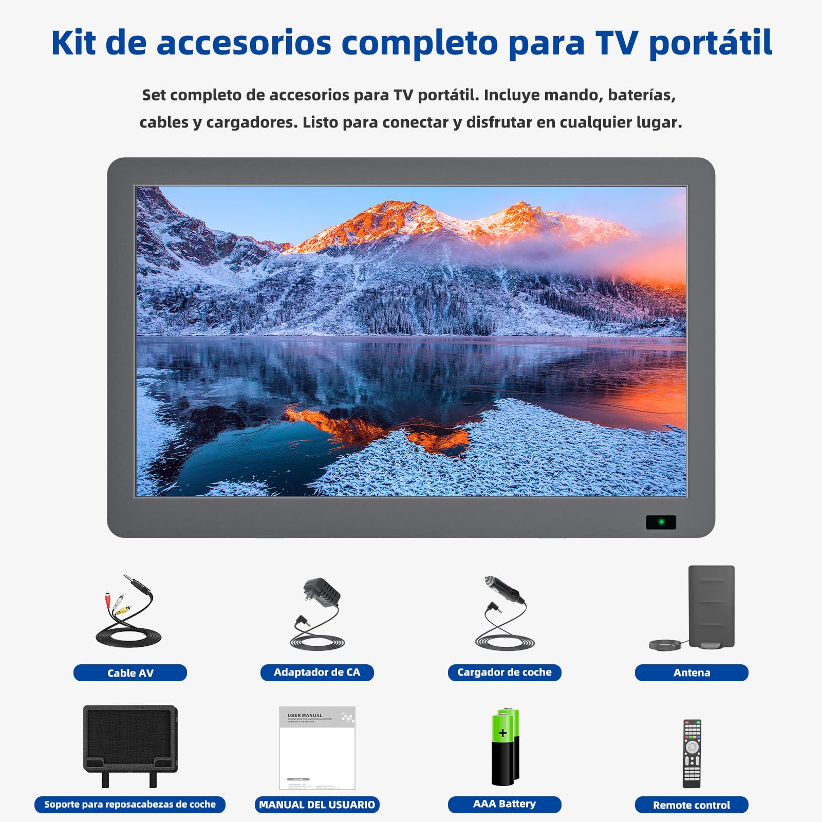 Desobry Televisor portátil de 14,3 Pulgadas con Antena, Pequeño televisor portátil con sintonizador DVB-T2, Mini televisor LCD Que se Carga con Pilas