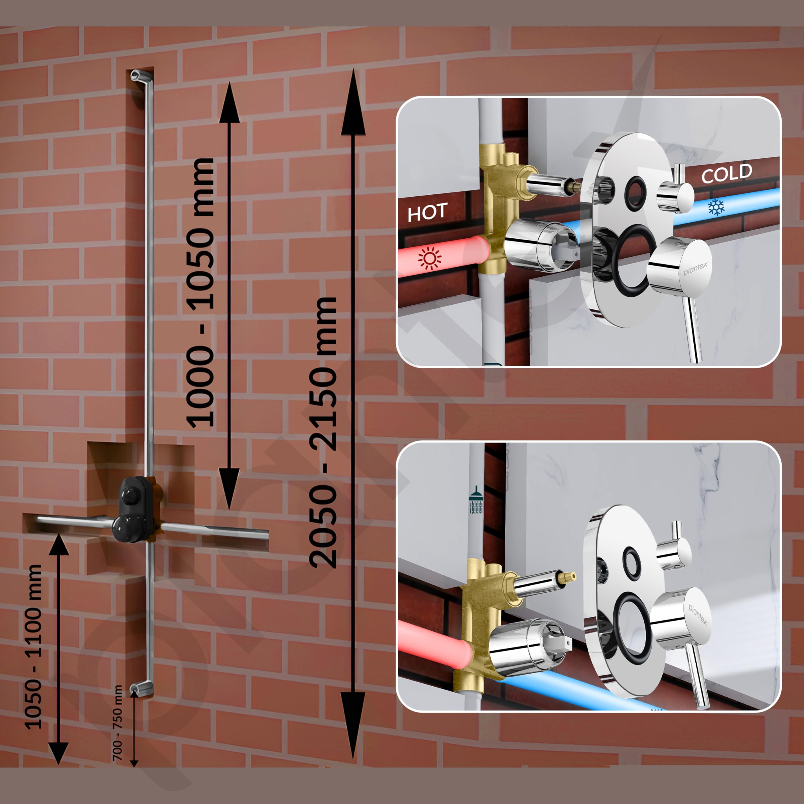Plantex Brass Diverter Set for Bathroom/Concealed Body High Flow Diverter Full Set with Exposed Part Kit/Bathroom Shower System - (Chrome) 4