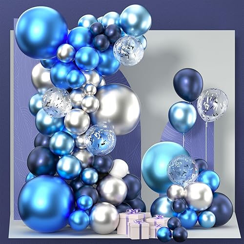 PartyWoo Kit de guirnalda de globos de tonos azules, 130 globos azules de diferentes tamaños, paquete de 18 pulgadas, 12 pulgadas, 10 pulgadas, 5