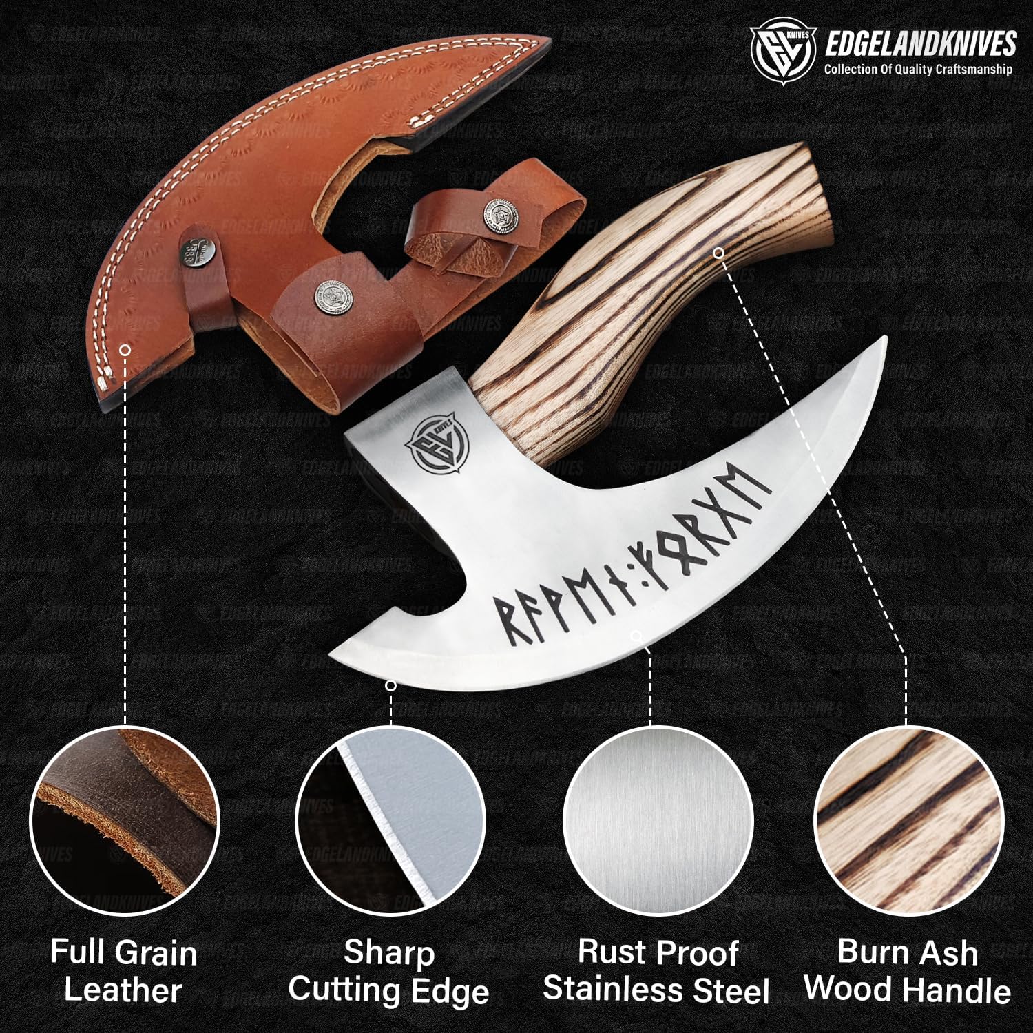 Edgelandknives® Multipurpose Viking Pizza Axe with Sheath, Viking Butcher Axe, Viking Pizza Cutter Axe - Wooden Handle & Heavy Duty Viking Axe Head - Perfect for Cutting Pizza, Meat, Vegetables