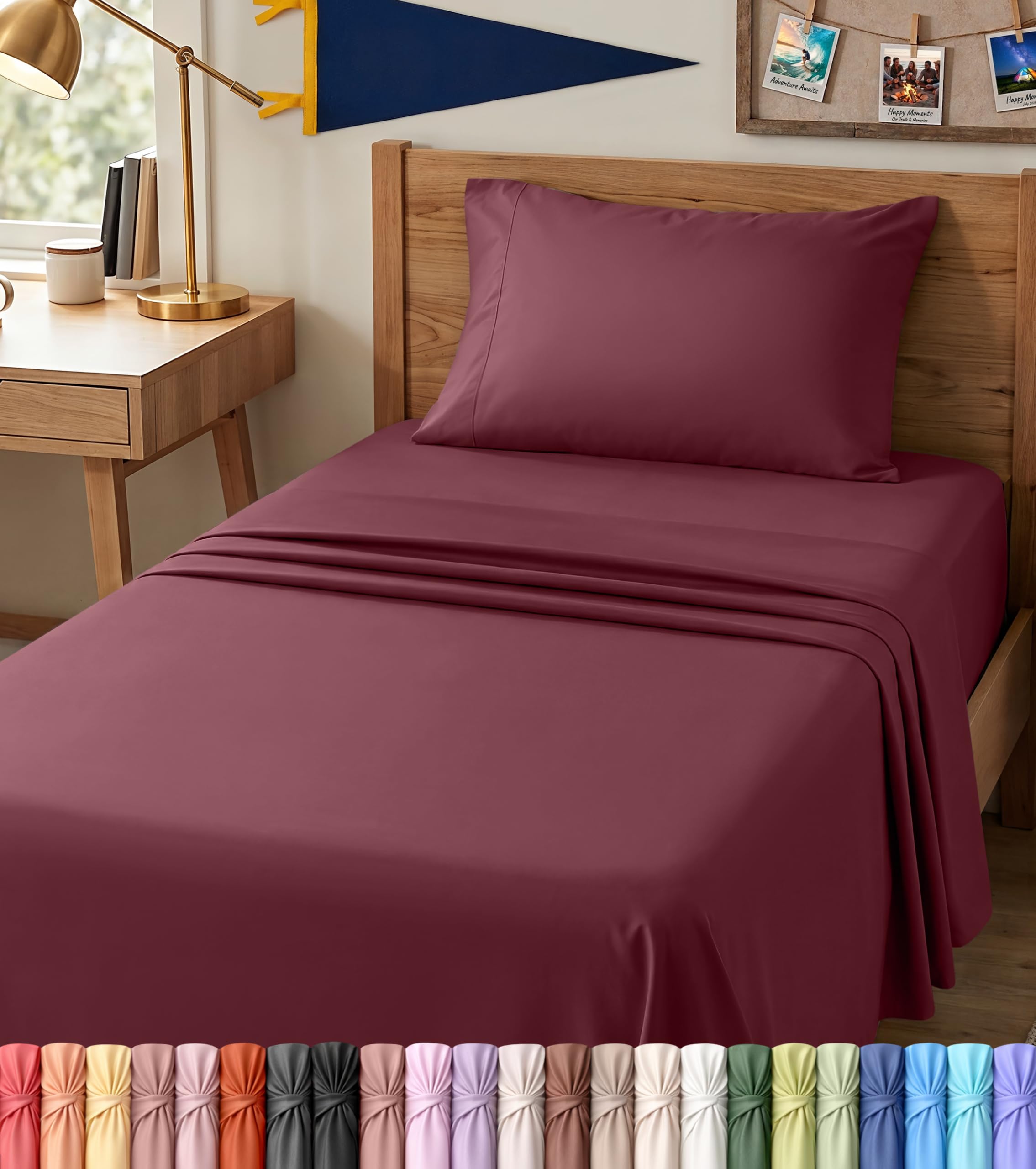 Utopia Bedding Twin XL Sheet Set in Burgundy | Mubboo
