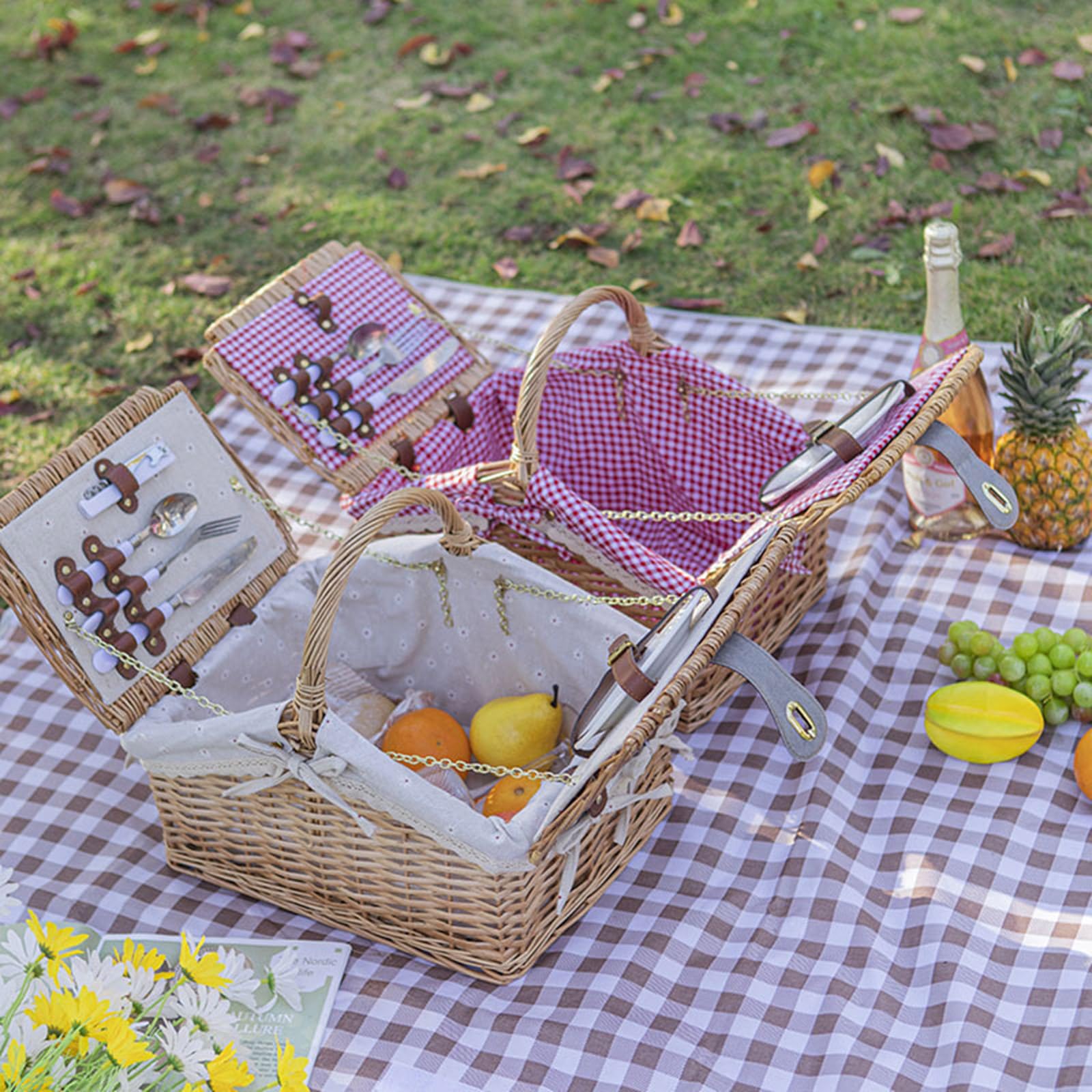Handgefertigter Weidenkorb, Picknickkorb, großes Fassungsvermögen, Camping, Essen für Outdoor-Veranstaltungen, handgefertigter Korb