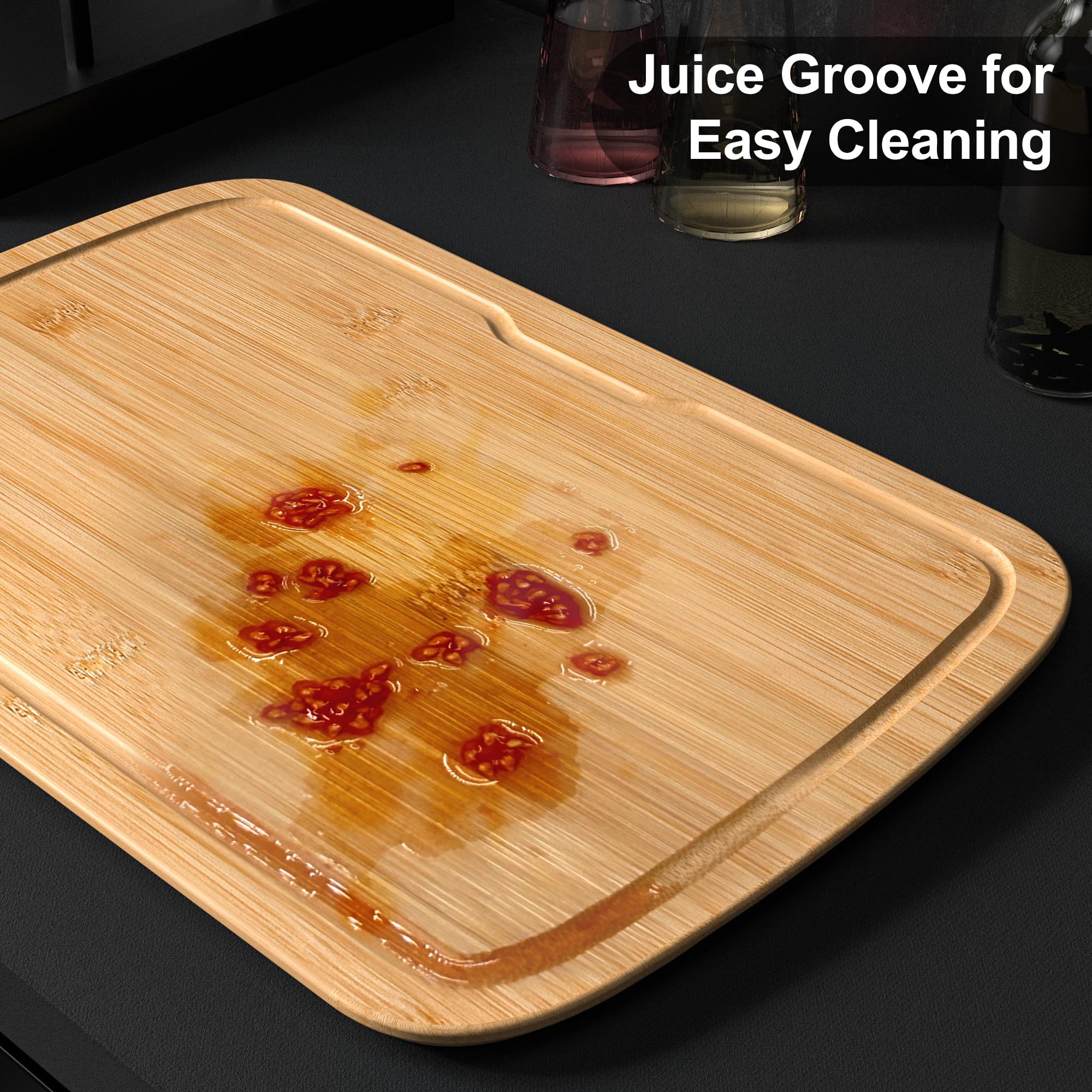 KitchenBoss Bambù Tagliere Legno con Scanalatura, Set di 3 Tagliere da Cucina38x25cm/33x20cm/25x15cm Cutting Board Duraturo per Carne, Verdure e Pane