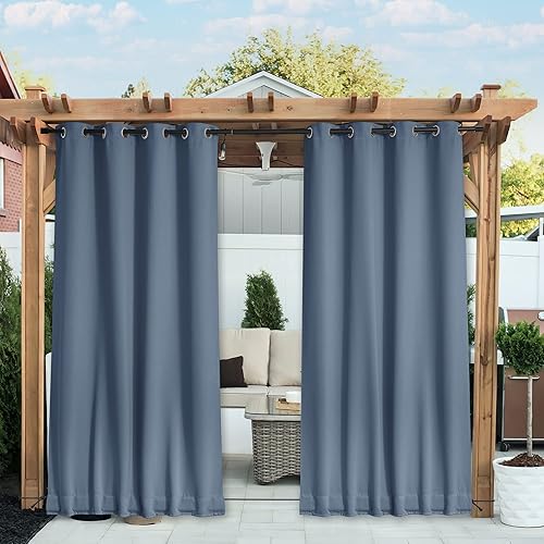 NICETOWN 2 Panels Fixed Stone Blue Outdoor Curtains for Patio