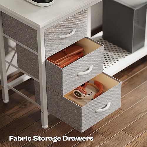 Miniatura 6 de Huuger Escritorio reversible en forma de L para computadora con cajones, escritorio para juegos con luces LED y tomas de corriente, escritorio de