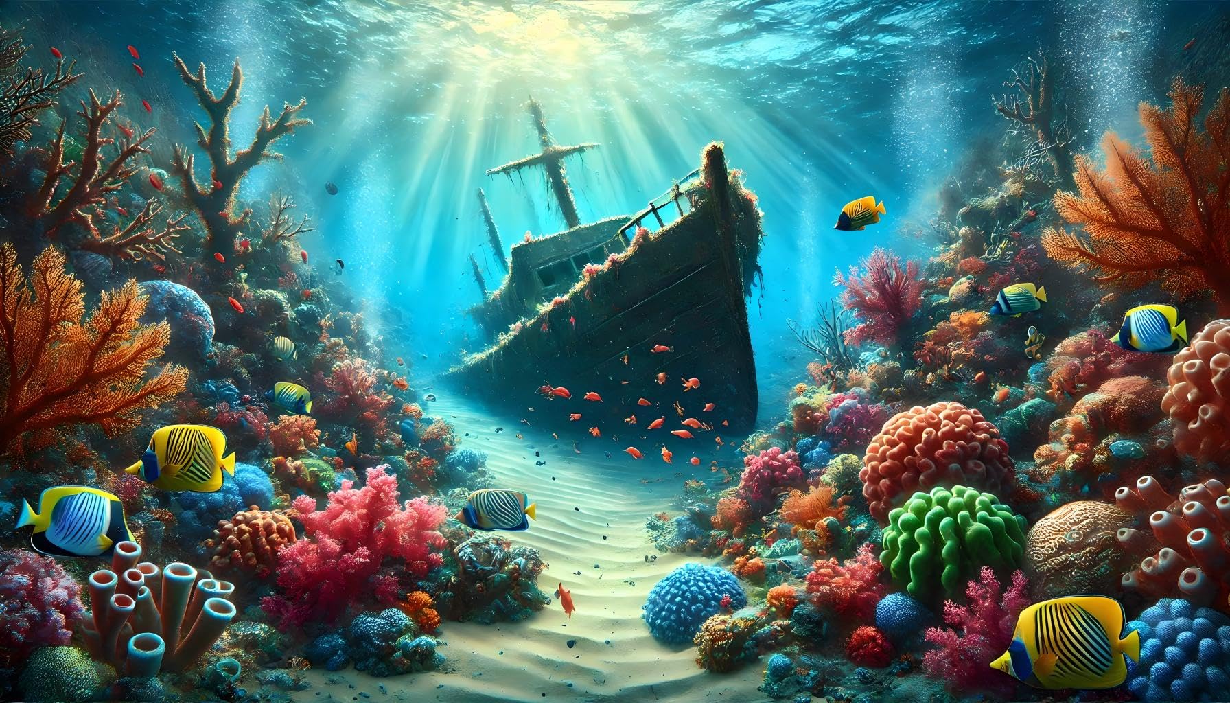 Undersea Shipwreck Aquarium Background Underwater World Coral Fish Tank Background 30x18 Inches PVC Glass Container Decoration with Tapes