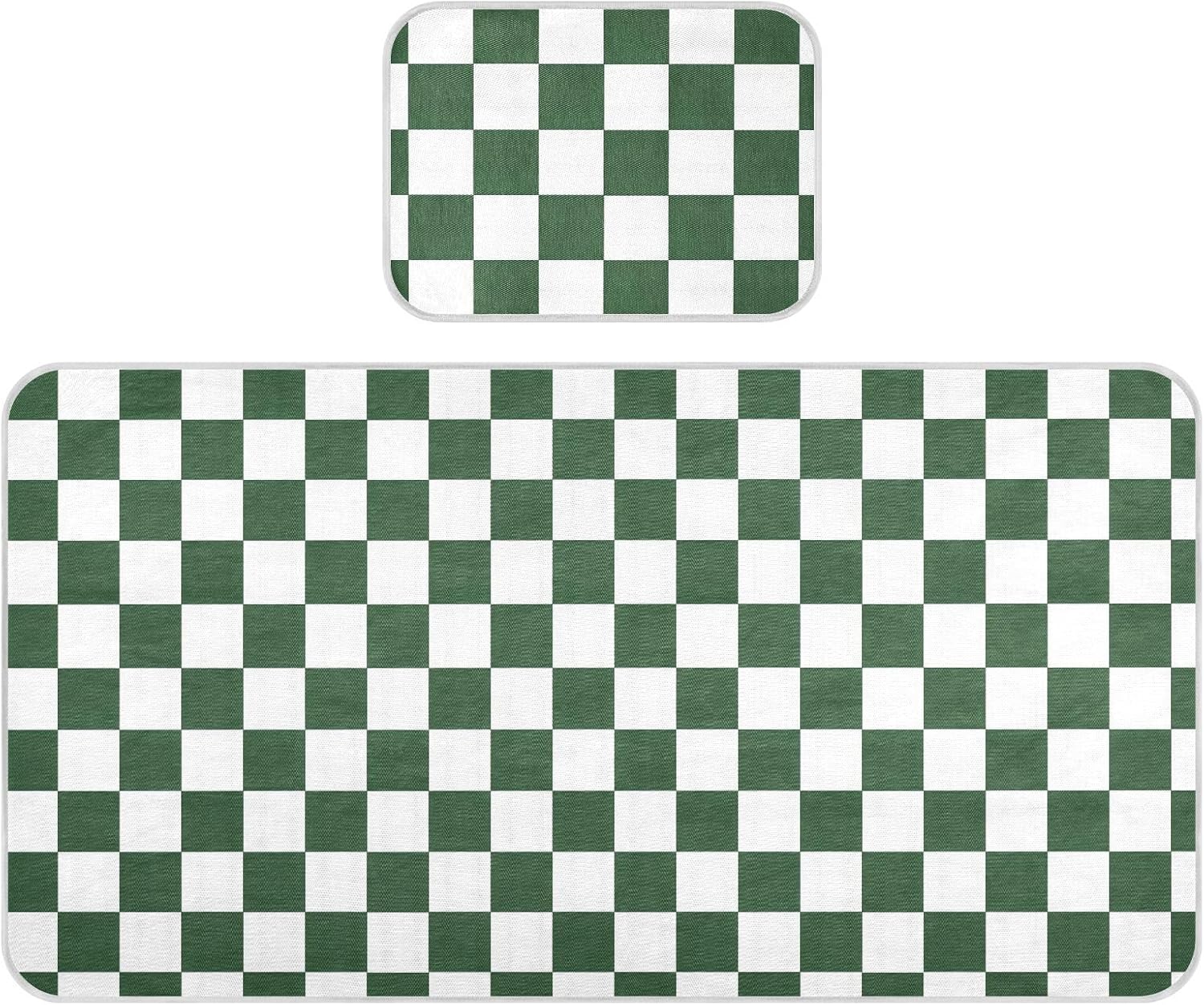 Cooling Baby Fitted Crib Mattress 28" x 52" Breathable Plaid Checkered White Dark Green Pee Pads for Baby&Toddler