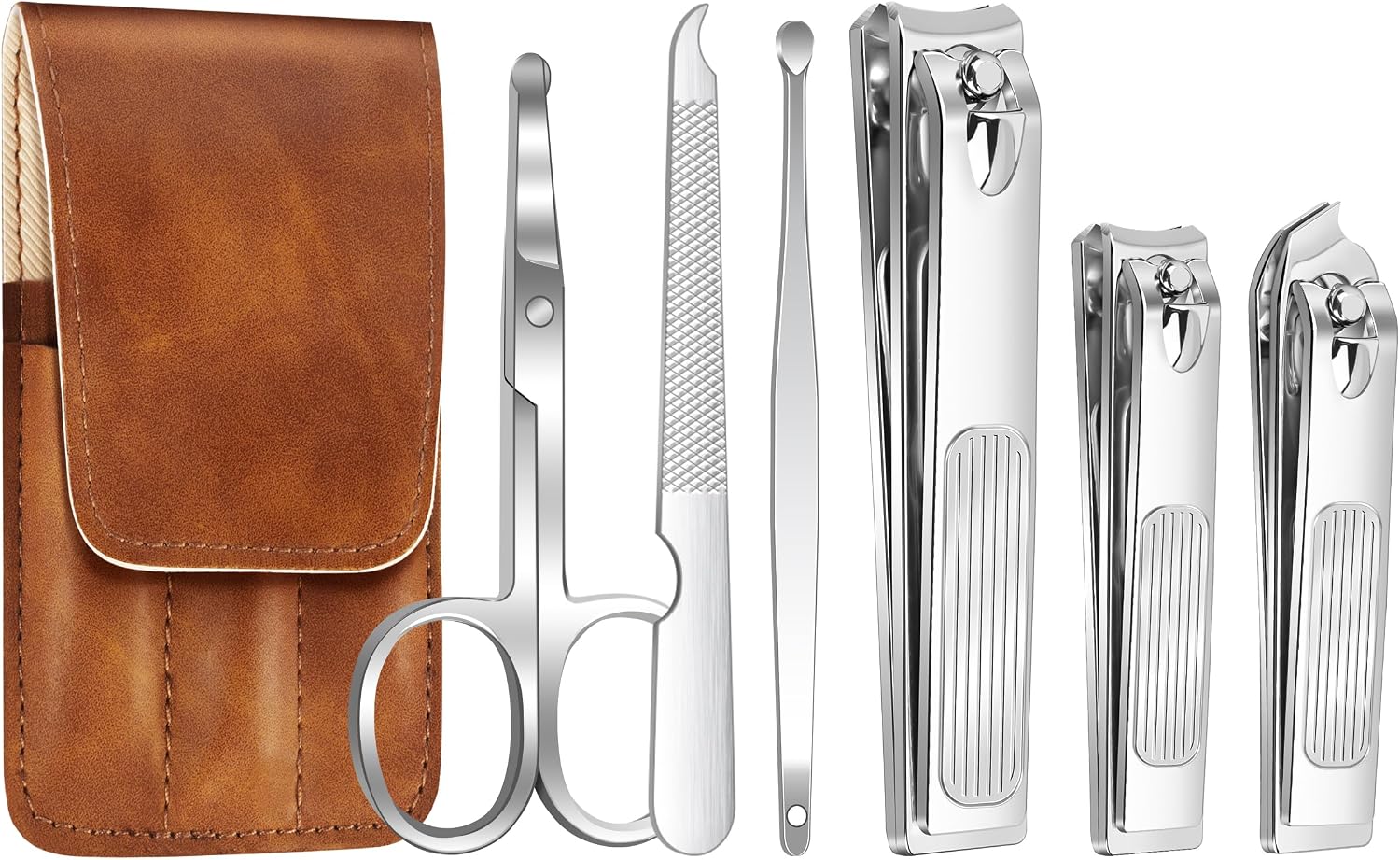 Nail Clippers Set, 6pcs Travel Ultra Sharp Sturdy Curved Edge Trimmer Nail Cutter, Toenail Fingernail Clippers nd PU Leather Manicure Set Gifts for Men Women
