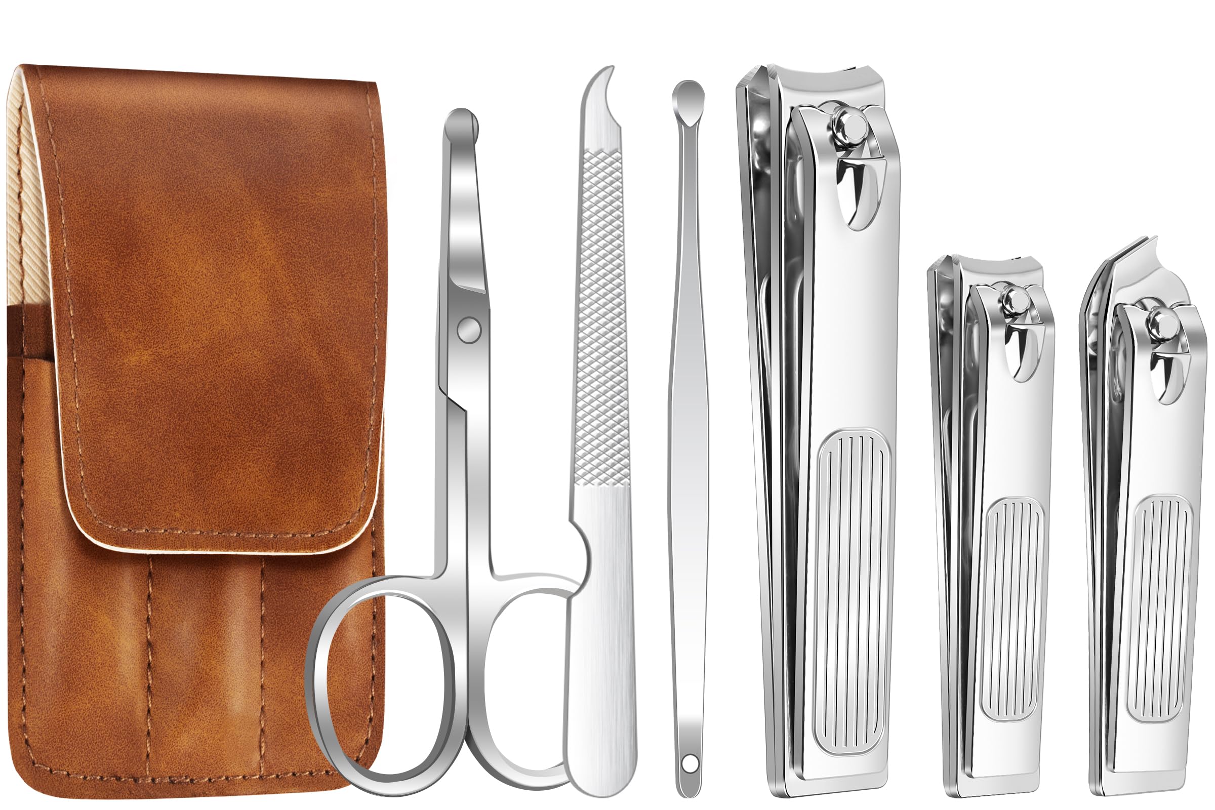 6pcs Travel Ultra Sharp Nail Clippers with PU Leather Manicure Set Sliver Nail Clippers Set