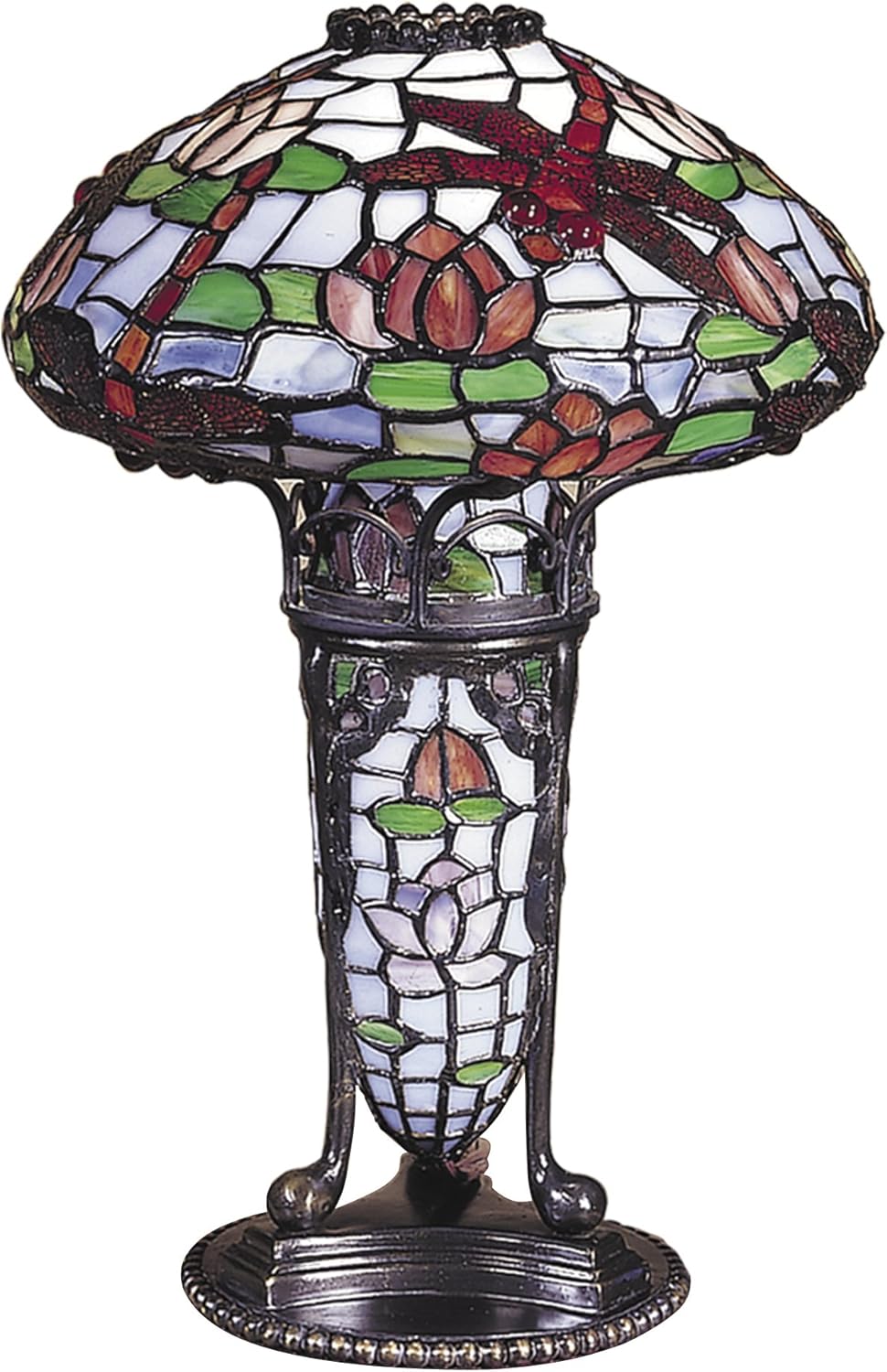 Dale Tiffany TA100644 Dragonfly Accent Lamp, Antique Bronze and Art Glass Shade