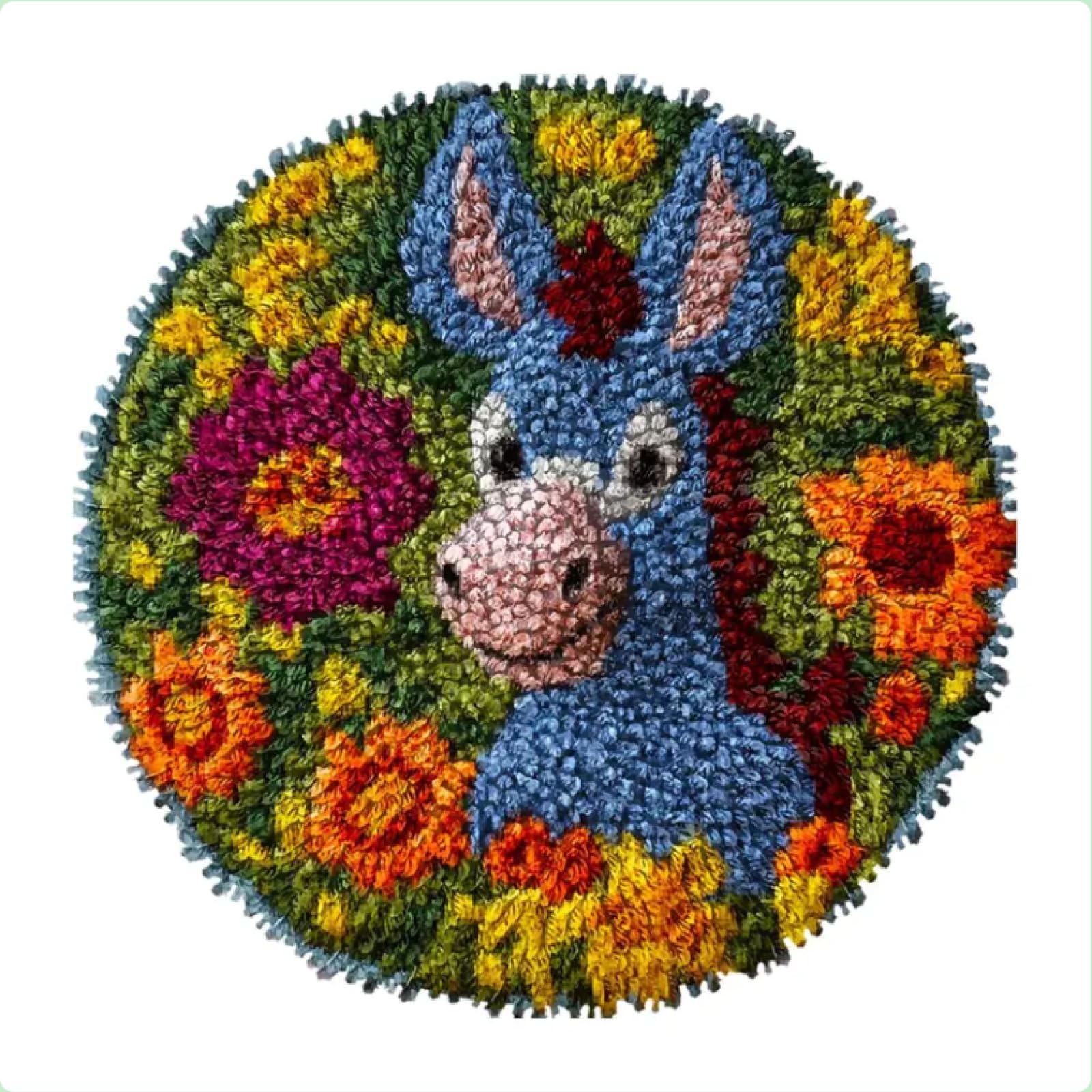 XDEGHUANGSS Latch Hook Rug Kit:Donkey in Flowers Design