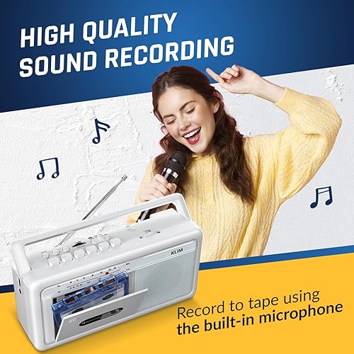Miniatura 8 de KLIM Reproductor de casetes portátil y grabadora de cinta, Boombox con radio AMFM, USB, Bluetooth, altavoz y conector para auriculares, funciona con