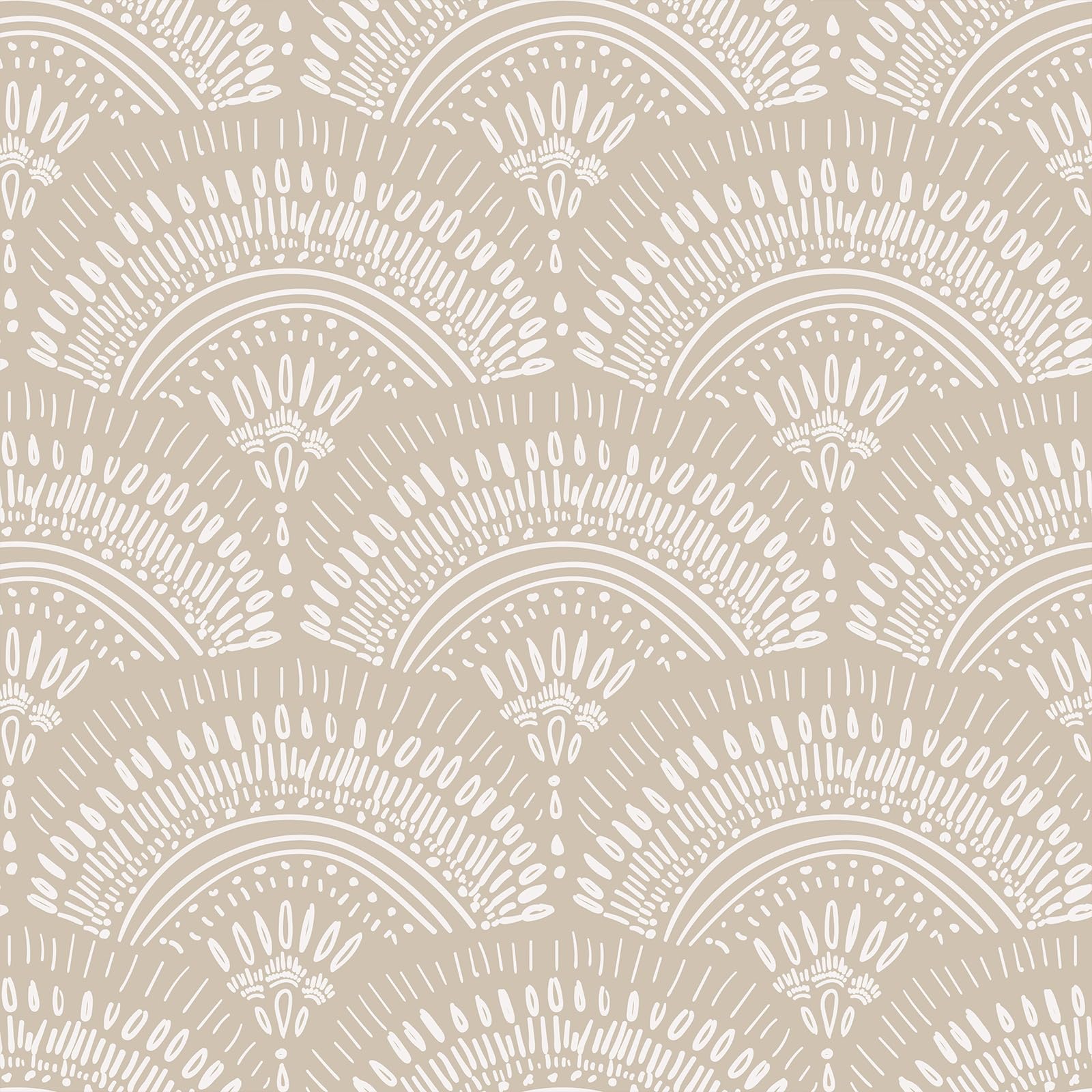 VEELIKE Beige Detailed Arches Geometric Peel and Stick Wallpaper Boho Mid Century Wallpaper for Bedroom 17.7''x118'' Removable Abstract Wall Mural