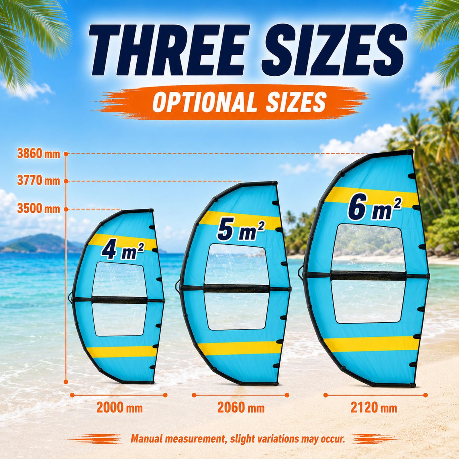 Aufblasbarer Surf-Windflügel mit ergonomischem Griff 4m² | 4/5/6 m² Flügelsegel mit zwei Luftkammern für Erwachsene, die Wingfoiling, Stand-Up-Paddling und Hydrofoiling betreiben