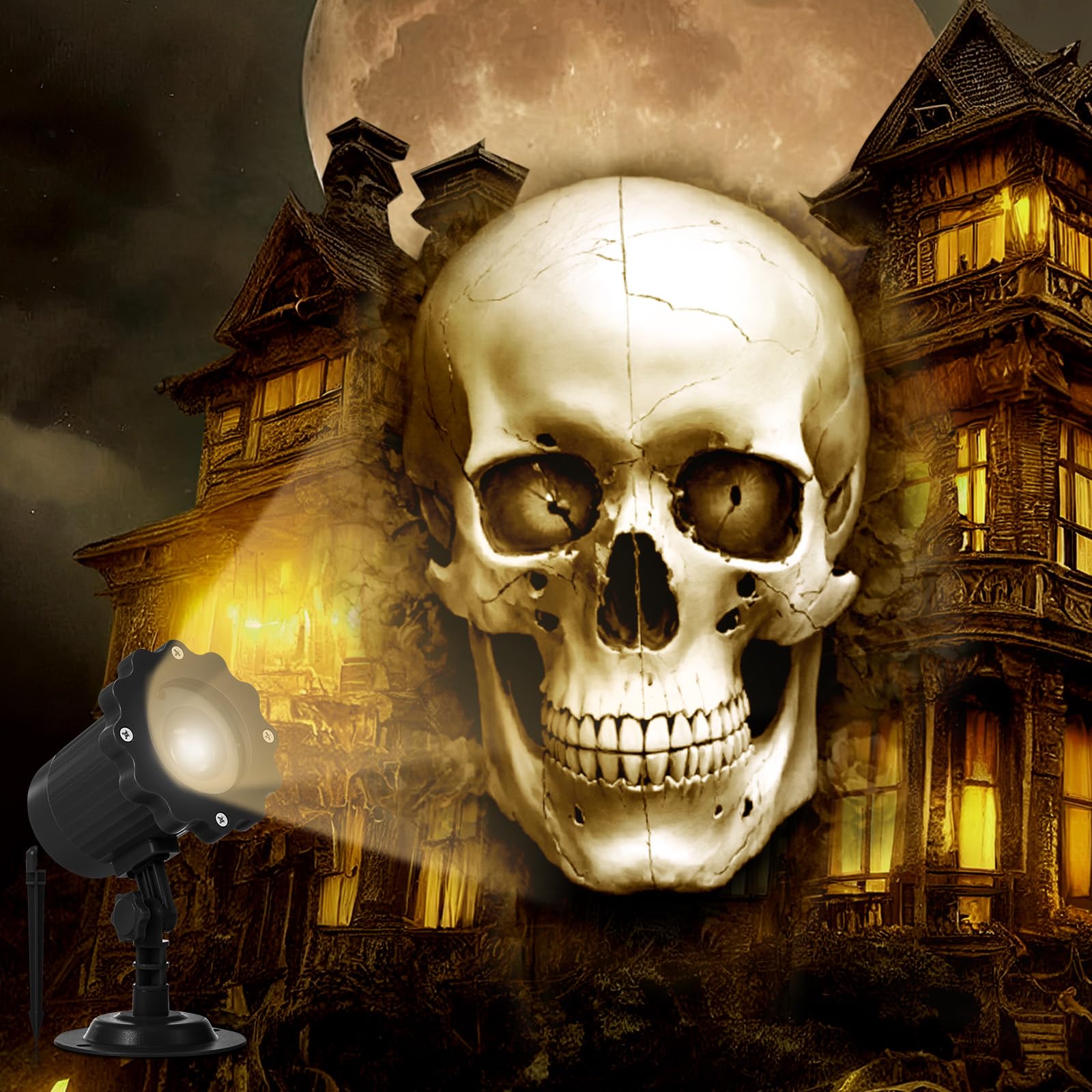Treela Halloween Skull Projector Light Outdoor Skull Decorations, White