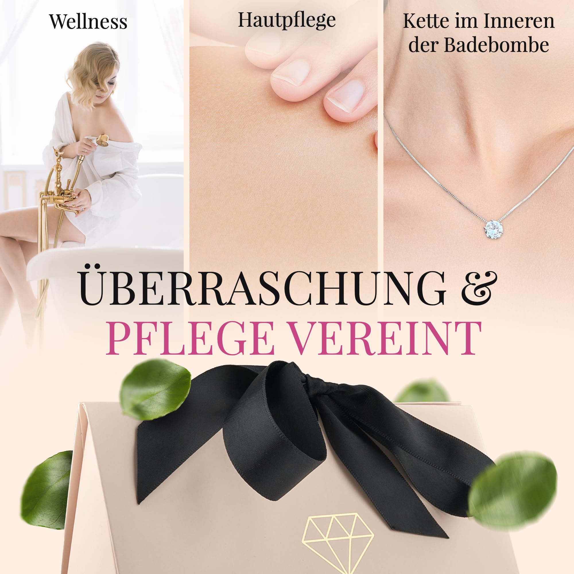 SweetSurprise Badebombe mit Schmuck Überraschung -Romantisches Geschenk für Frauen-Luxuriöse Badeperle mit Silberkette-Geschenkidee für Freundin Frauen