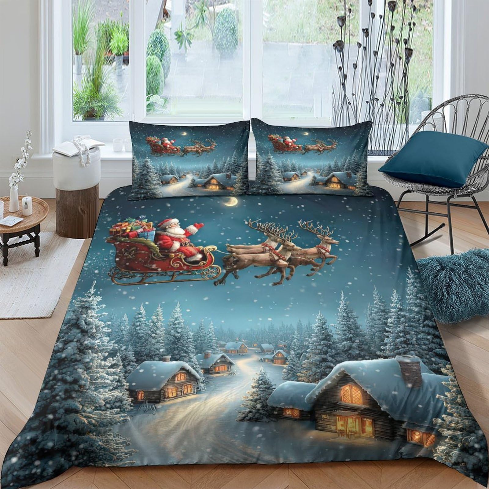 Linge de lit Santa Claus housse de couette Christmas Village 3 pièces 260x220cm