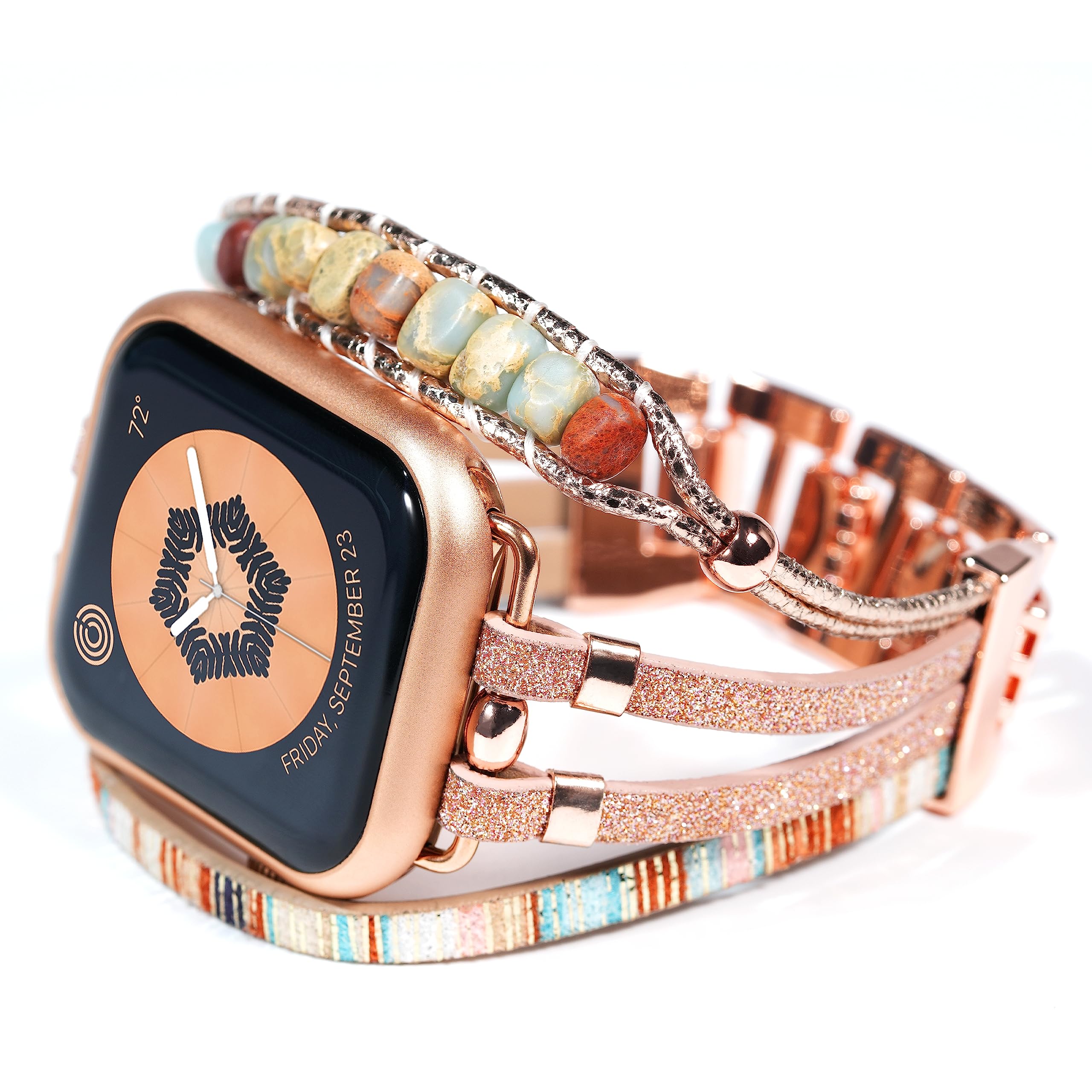 DamonLight Apple Watch band Stone Beaded Bracelet Compatible with Apple Watch Band Series Ultra/SE/9/8/7/6/5/4/3/2/1, Elastic Stretchy Watch Strap Wristband for iWatch Band