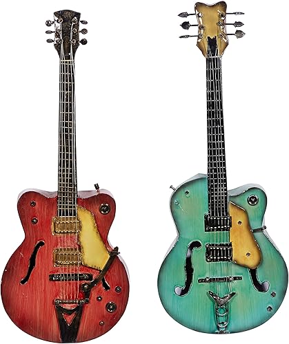 Miniatura 4 de Deco 79 Guitarra de metal para decoración de pared para el hogar, juego de 2 arte de pared de 14 x 4 x 35 pulgadas, multicolor