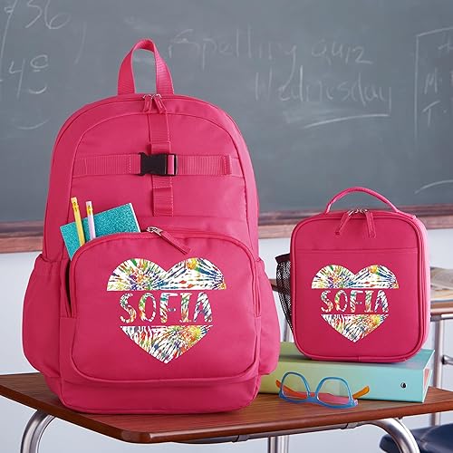 Vista 4 de Let's Make Memories Mochila personalizada para niños con lonchera (opcional) - Corazón teñido anudado estrella, Corazón de teñido anudado rosa