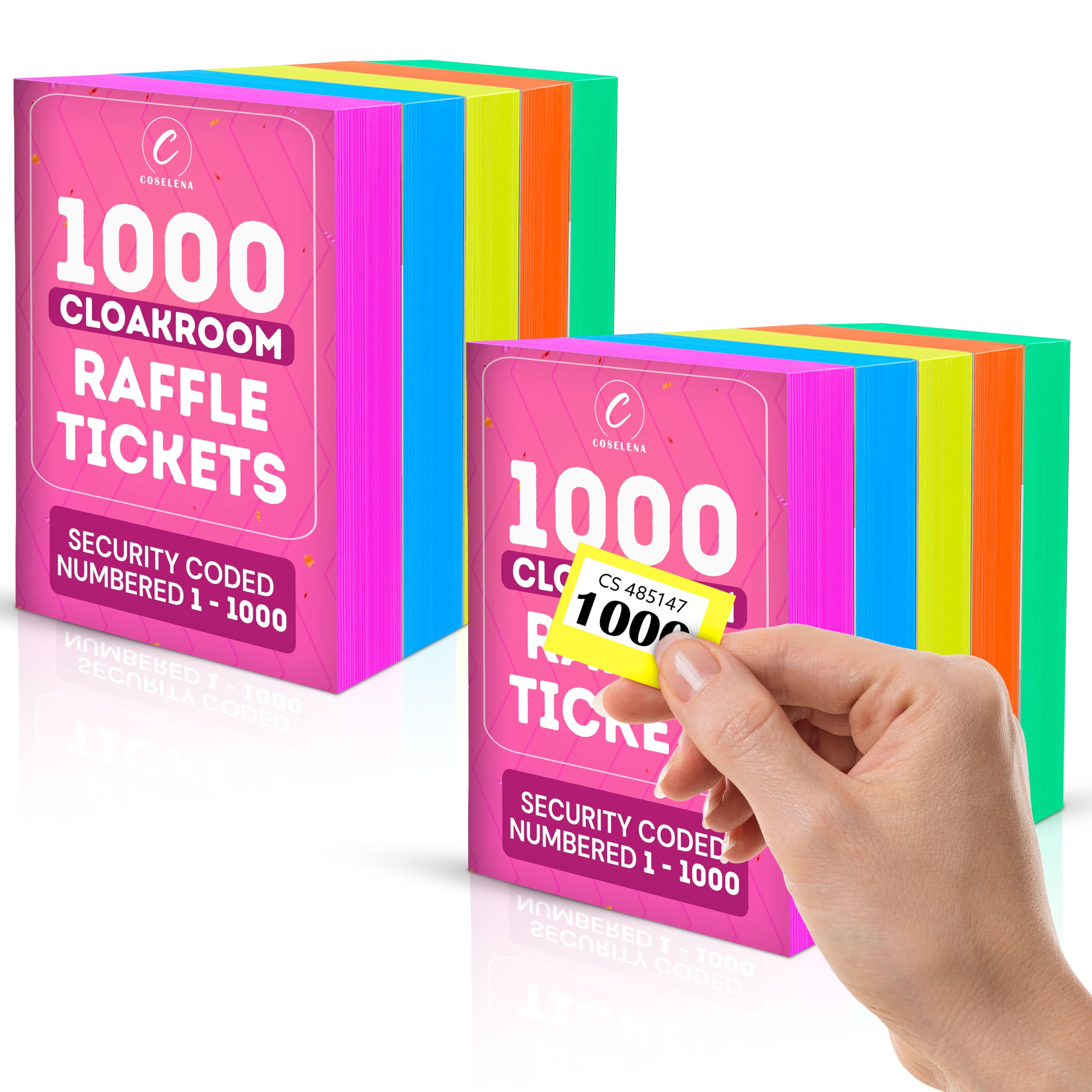 Coselena 10-Pack Cloakroom & Raffle Ticket Books – Numbered 1-1000 with Secure Numbering, Perforated Stubs & Easy Tear-Off Design – Ideal for Events, Fundraisers, and Coat Check Systems