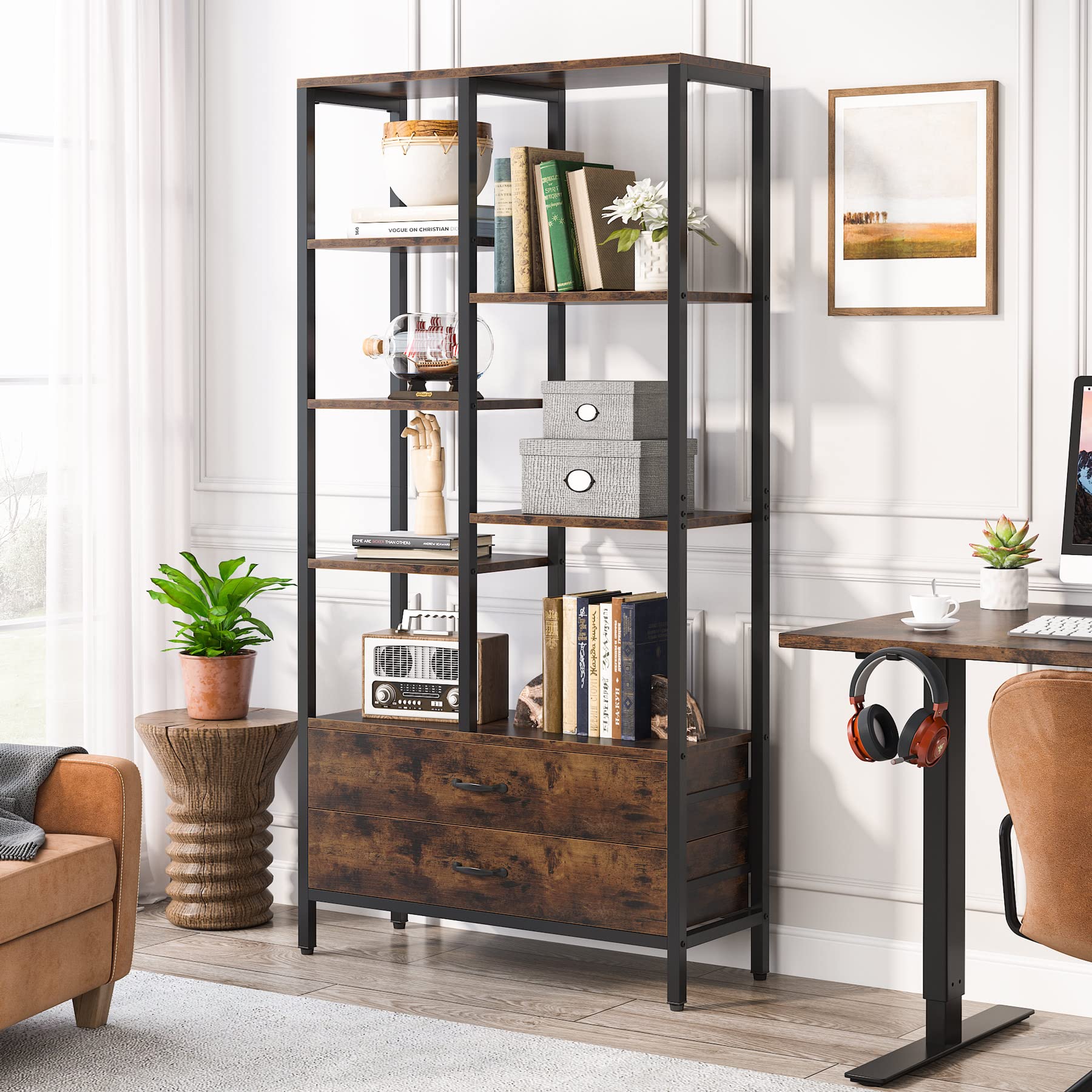 Buy Tribesigns Bookshelf Bookcase, Industrial Tall Bookcase with