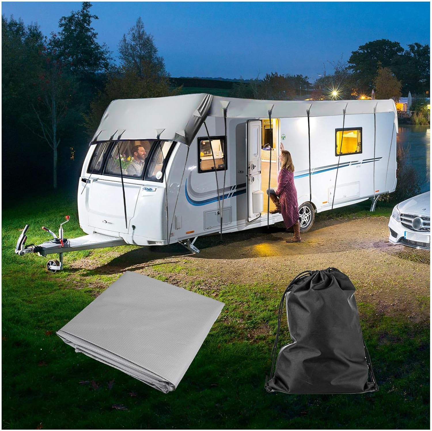 Camper Cover 210D Oxford Cloth Class C Rv Cover Wind, Rain and Snow Proof Pop up Trailer Cover Rv Covers for Roof Only,Silver-16.4 * 9.8ft