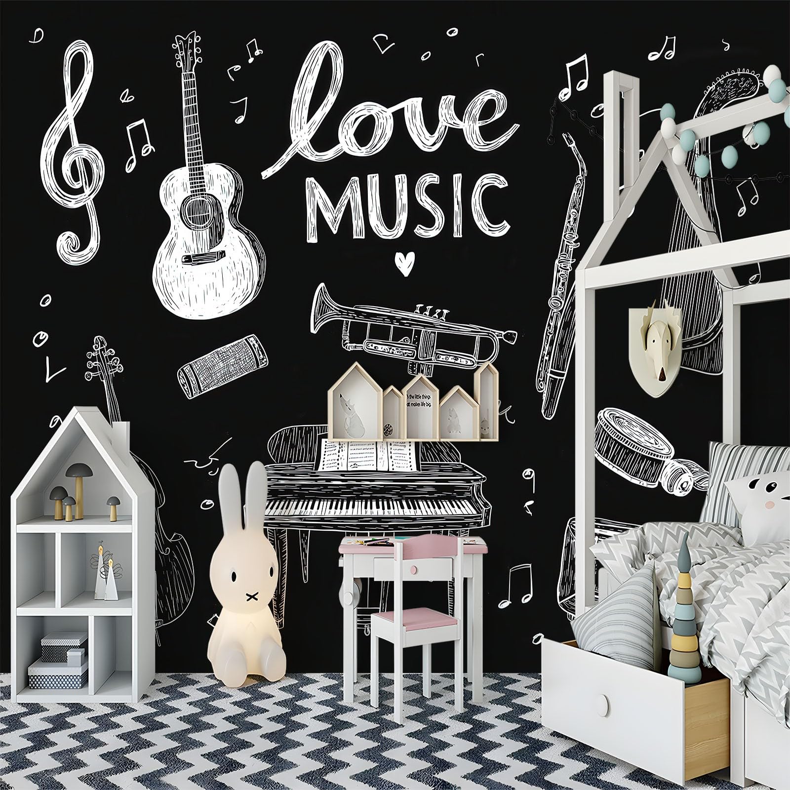 Papel Pintado 3D Música Instrumentos Letras 250An x 175Al cm, Mural de Pared de Tejido no Tejido Moderno para Habitación Infantil Salón - Papel Pintado Decoración Fotográfica Moderna Resistente